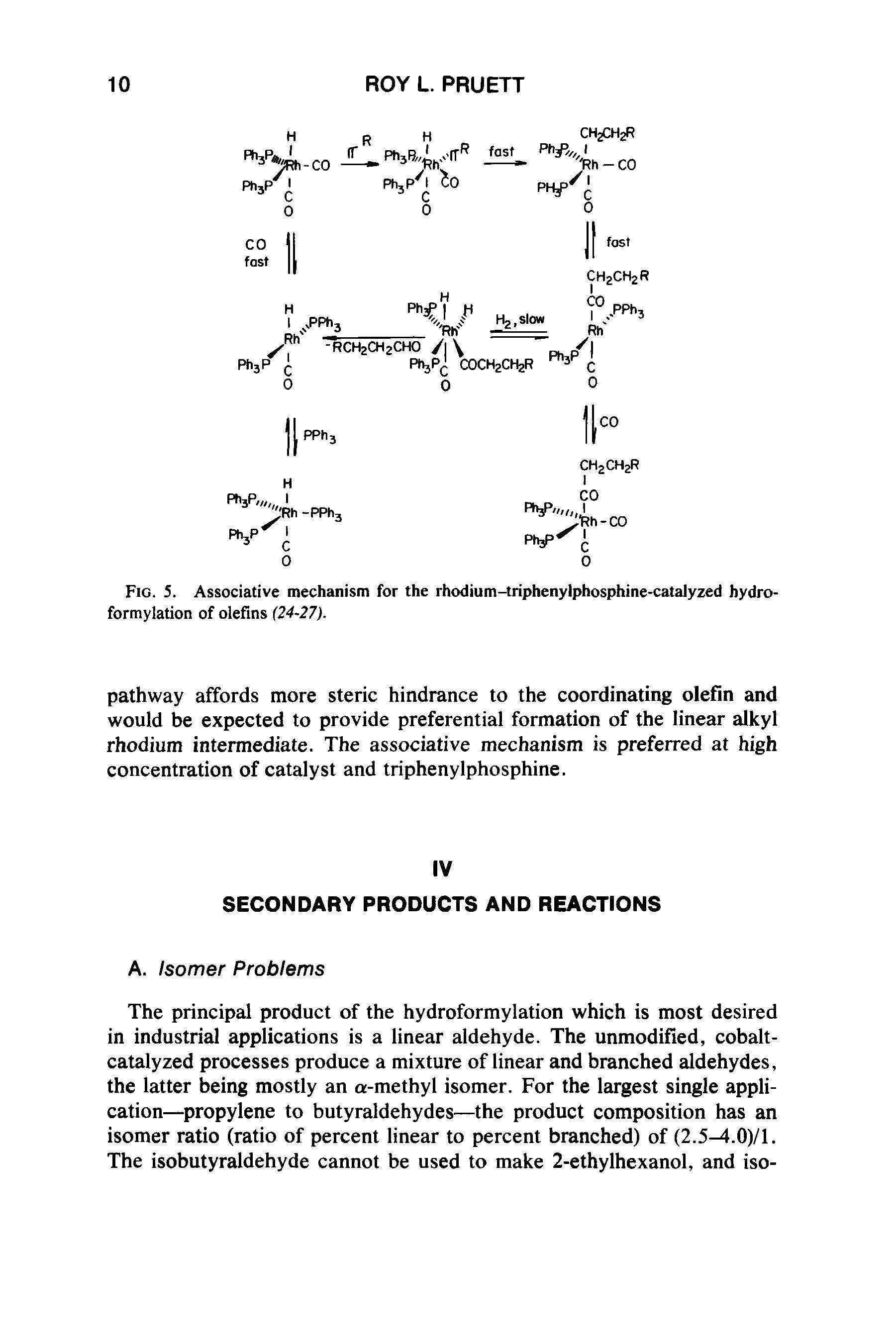 Fig. 5. Associative mechanism for the rhodium-triphenylphosphine-catalyzed hydro-formylation of olefins (24-27).