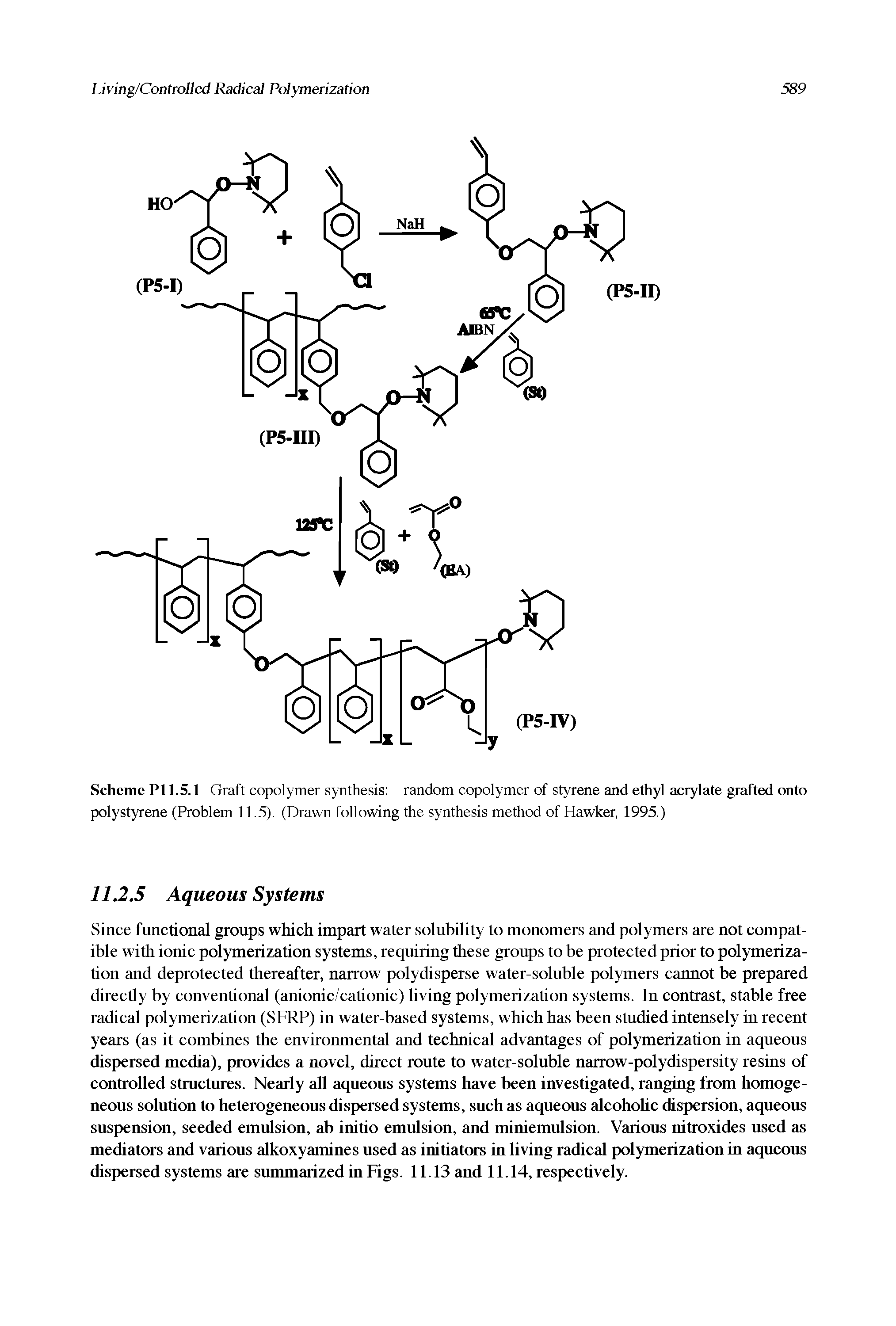 Scheme Pll.5.1 Graft copolymer synthesis random copolymer of styrene and ethyl acrylate grafted onto polystyrene (Problem 11.5). (Drawn following the synthesis method of Hawker, 1995.)...