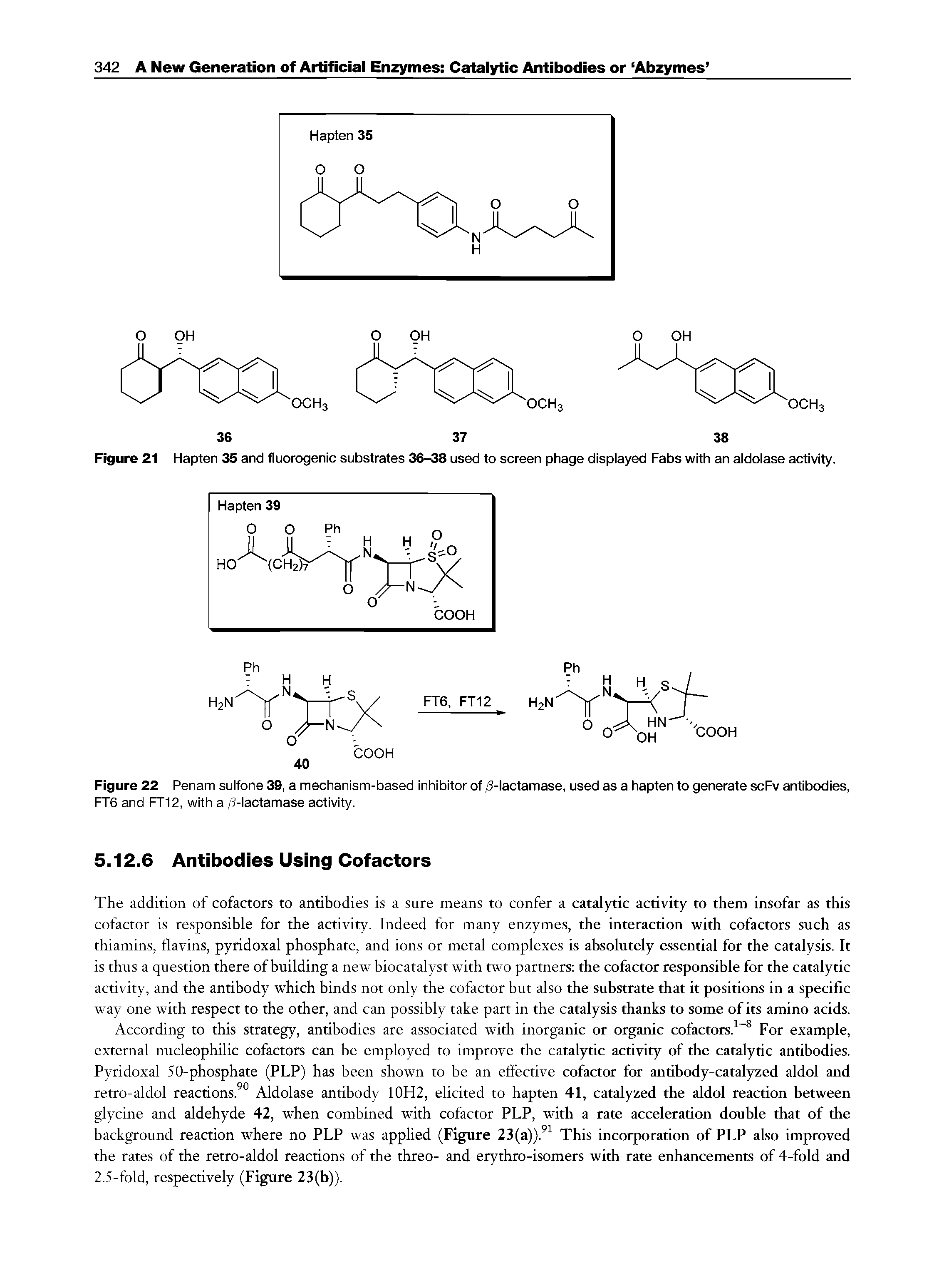 Figure 21 Hapten 35 and fluorogenic substrates 36-38 used to screen phage displayed Fabs with an aldolase activity.