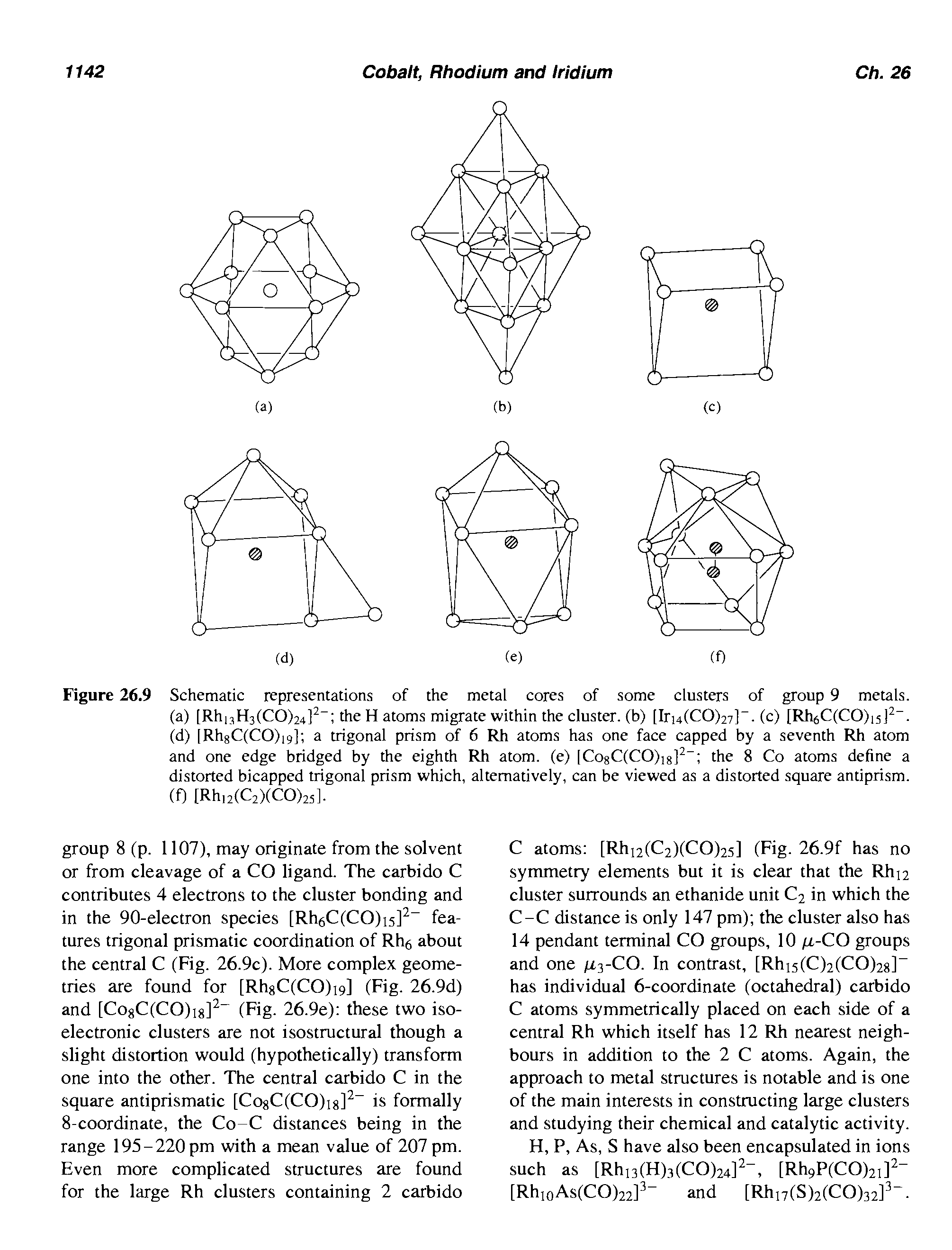 Figure 26.9 Schematic representations of the metal cores of some clusters of group 9 metals.