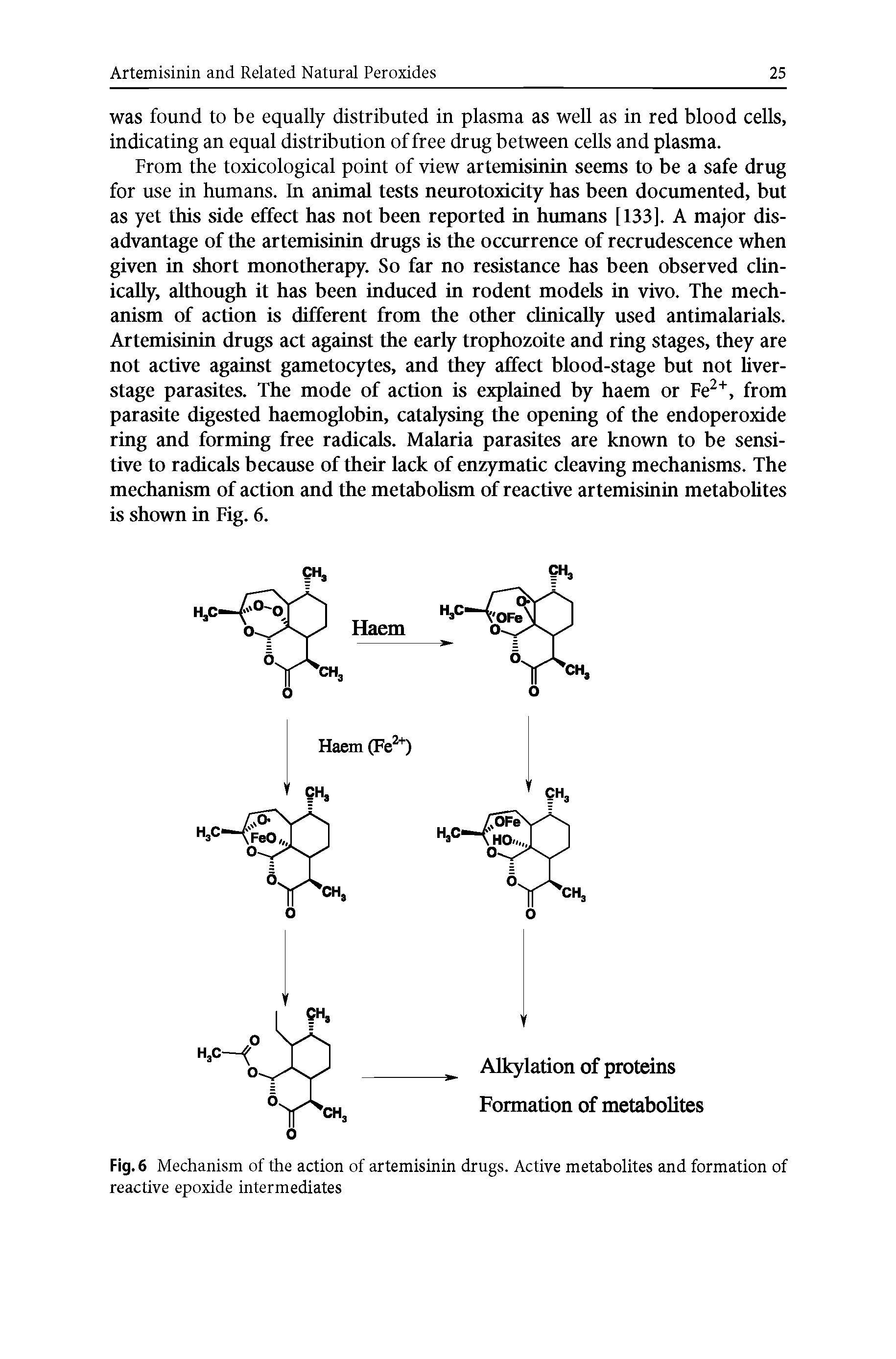 Fig. 6 Mechanism of the action of artemisinin drugs. Active metabolites and formation of reactive epoxide intermediates...