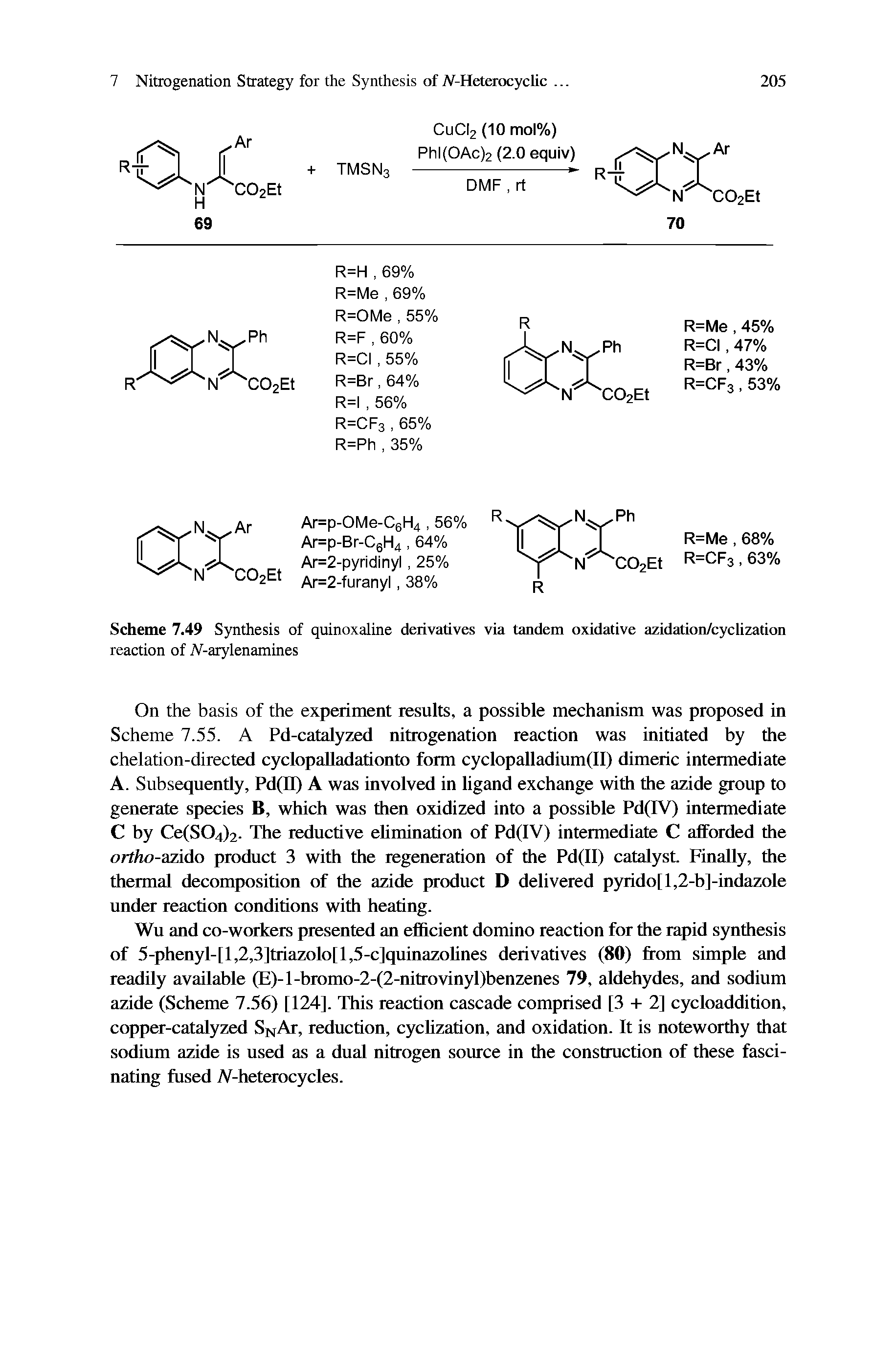 Scheme 7.49 Synthesis of quinoxaline derivatives via tandem oxidative azidation/cyclization...