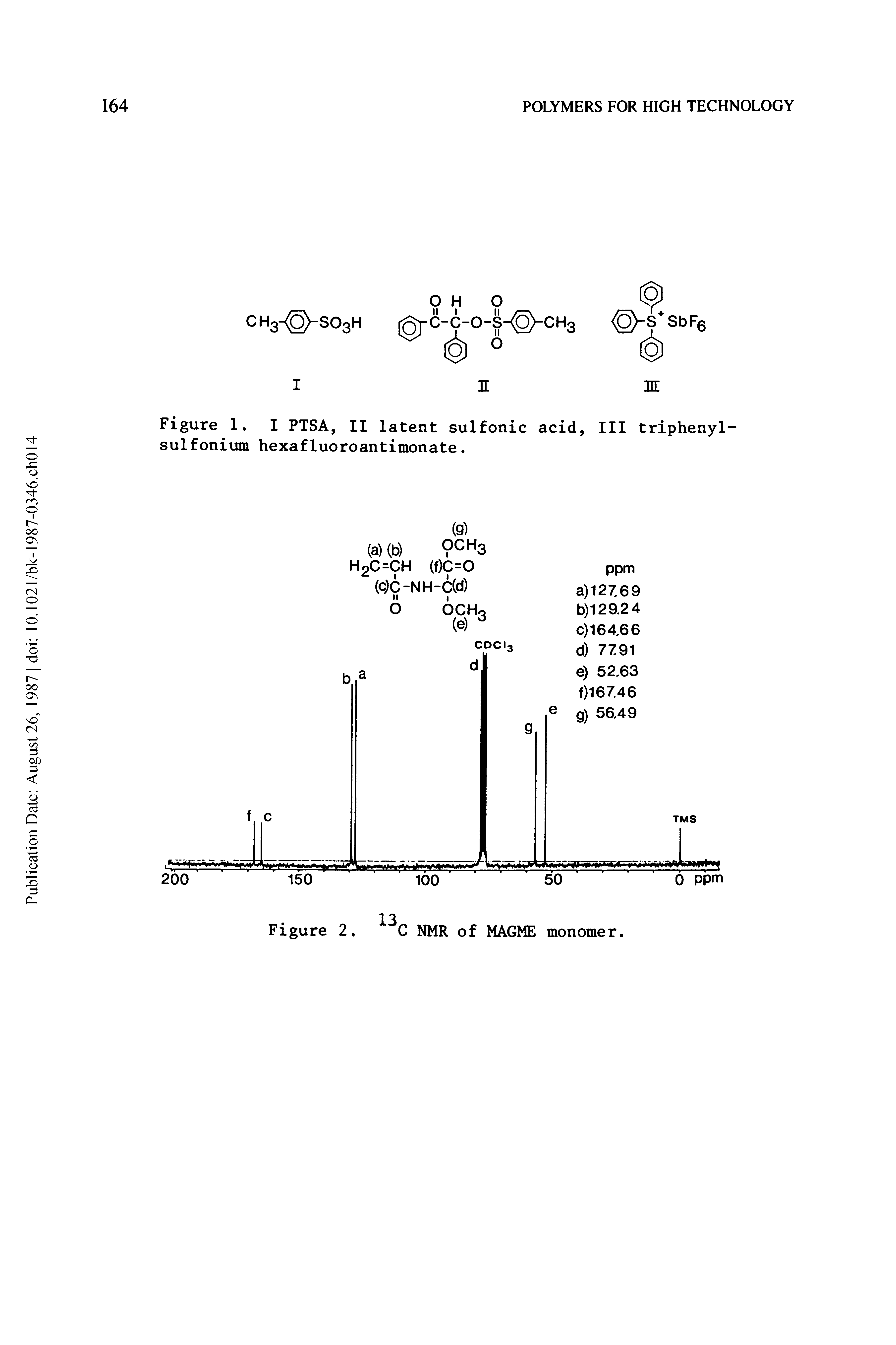 Figure 1. I PTSA, II latent sulfonic acid, III triphenyl-sulfonium hexafluoroantimonate.