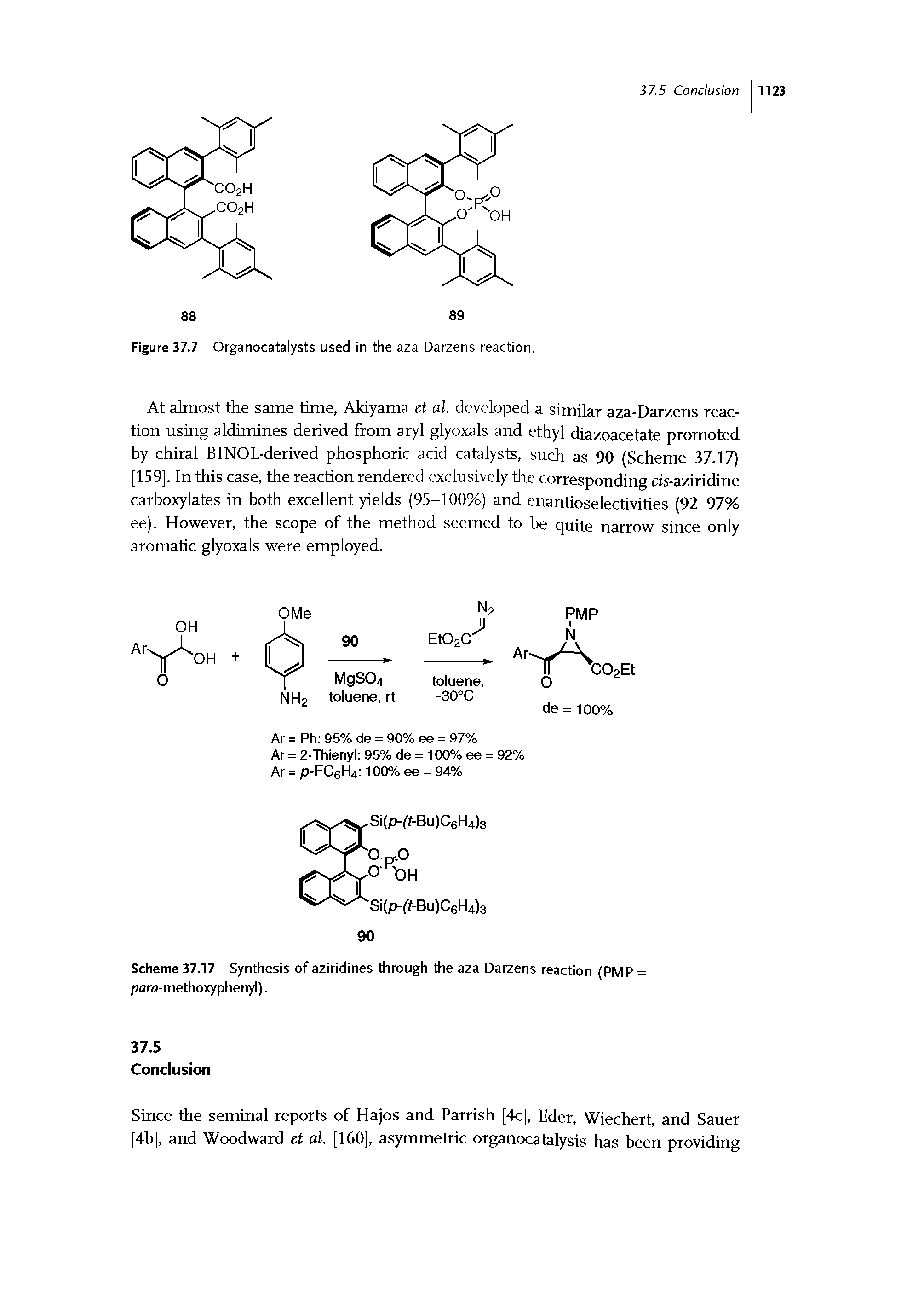 Scheme 37.17 Synthesis of aziridines through the aza-Darzens reaction (PMP = pora-methoxyphenyl).