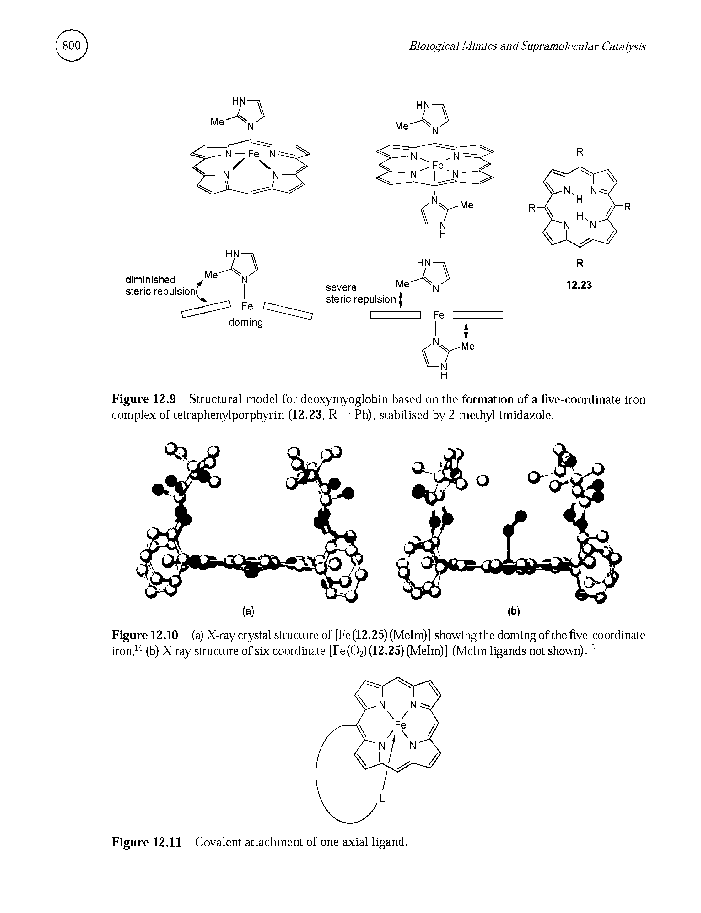 Figure 12.9 Structural model for deoxymyoglobin based on the formation of a five-coordinate iron complex of tetraphenylporphyrin (12.23, R = Ph), stabilised by 2-methyl imidazole.