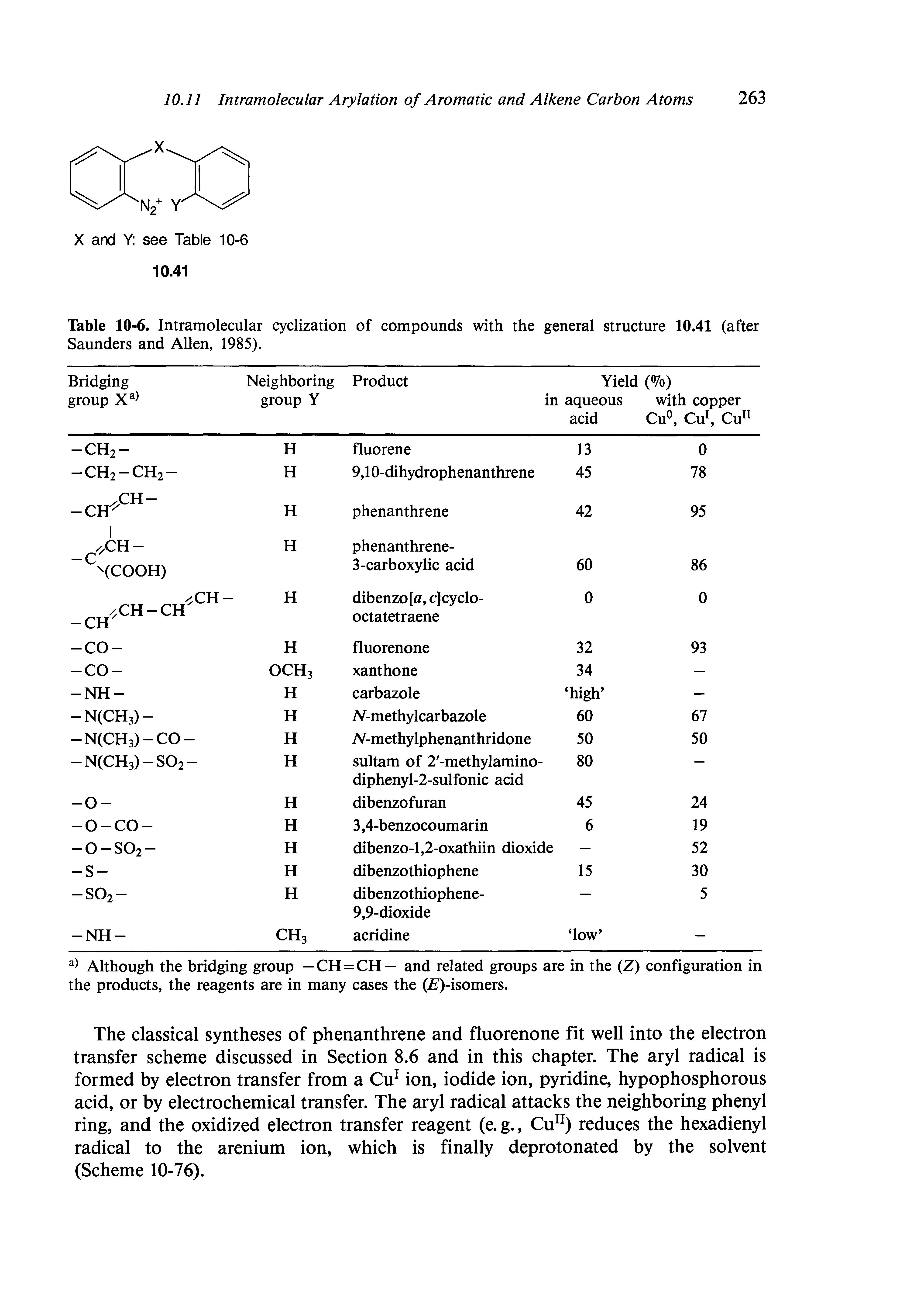 Table 10-6. Intramolecular cyclization of compounds with the general structure 10.41 (after Saunders and Allen, 1985).