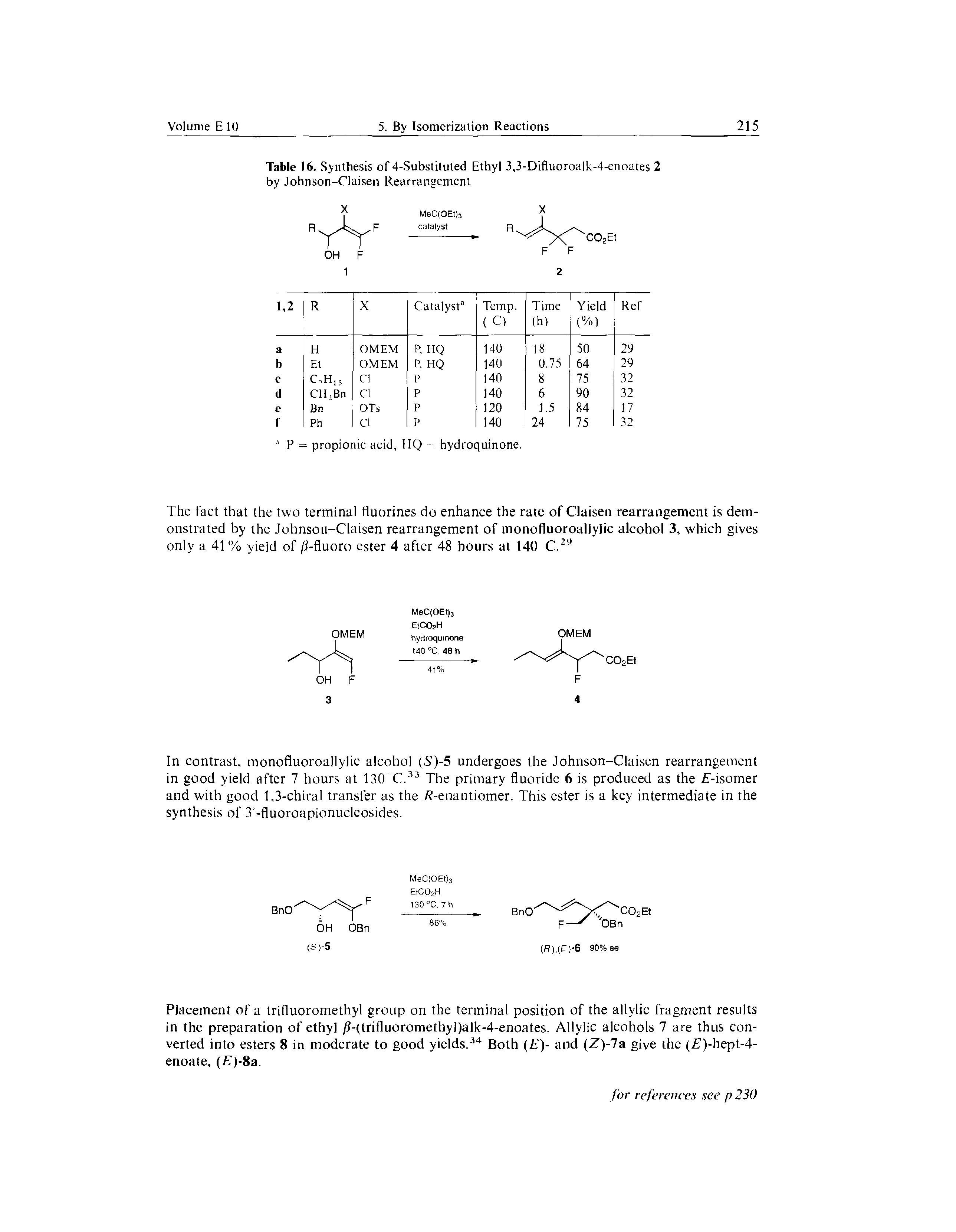 Table 16. Synthesis of 4-Substiluled Ethyl 3,3-Difluoroalk-4-enoates 2 by Johnson-Claisen Rearrangement...