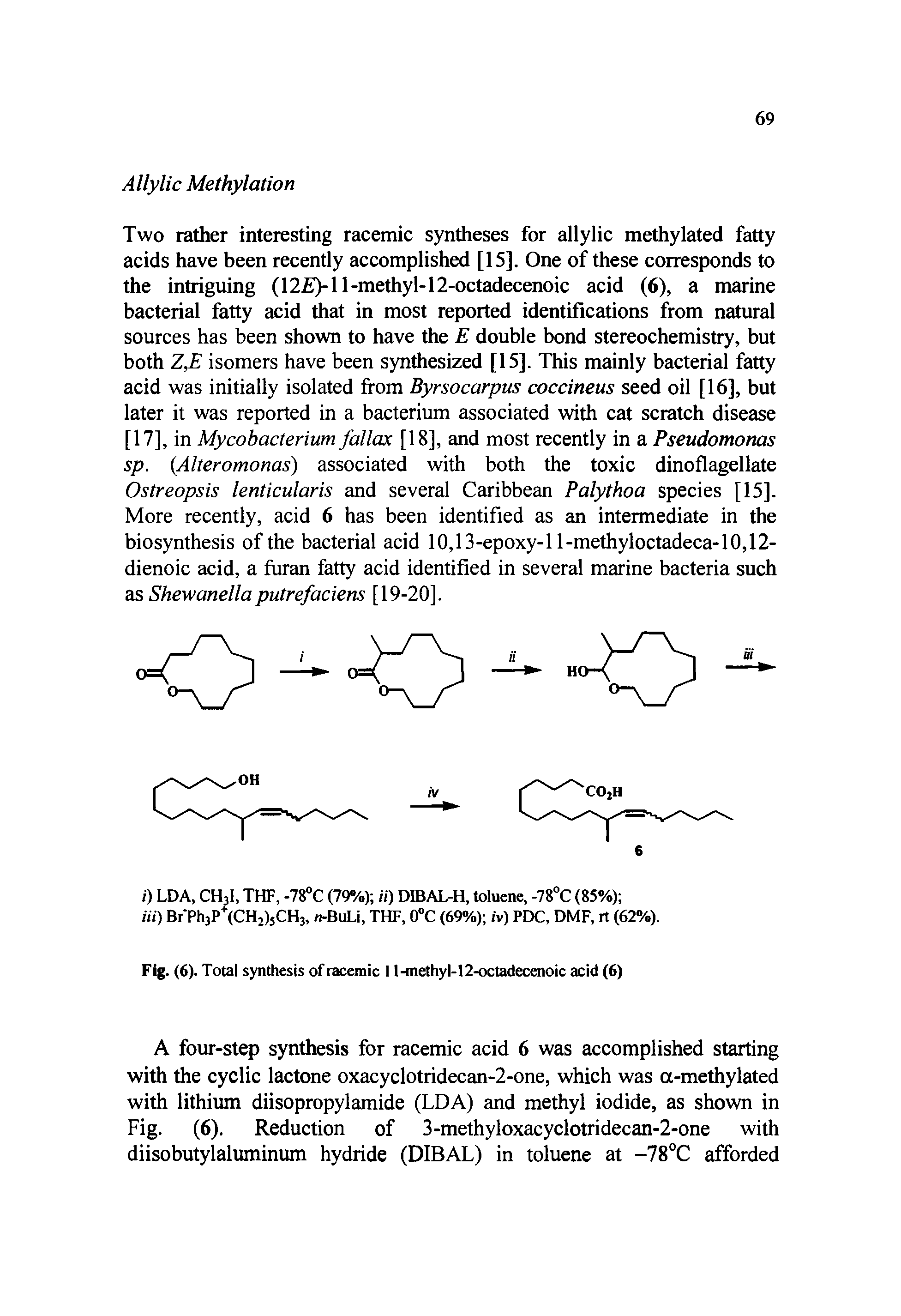 Fig. (6). Total synthesis of racemic 11-methyl-12-octadecenoic acid (6)...