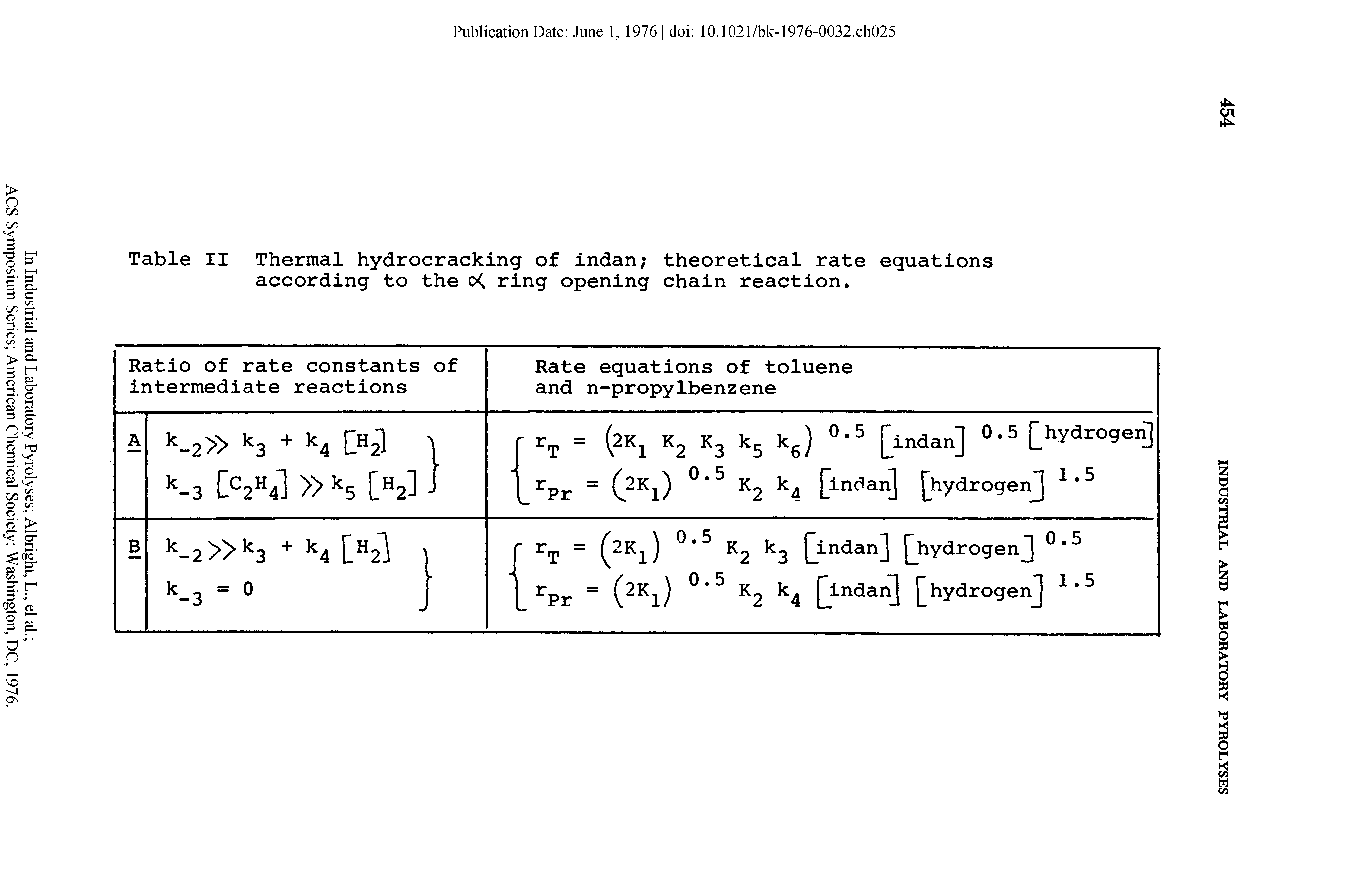 Table II Thermal hydrocracking of indan theoretical rate equations according to the c< ring opening chain reaction.