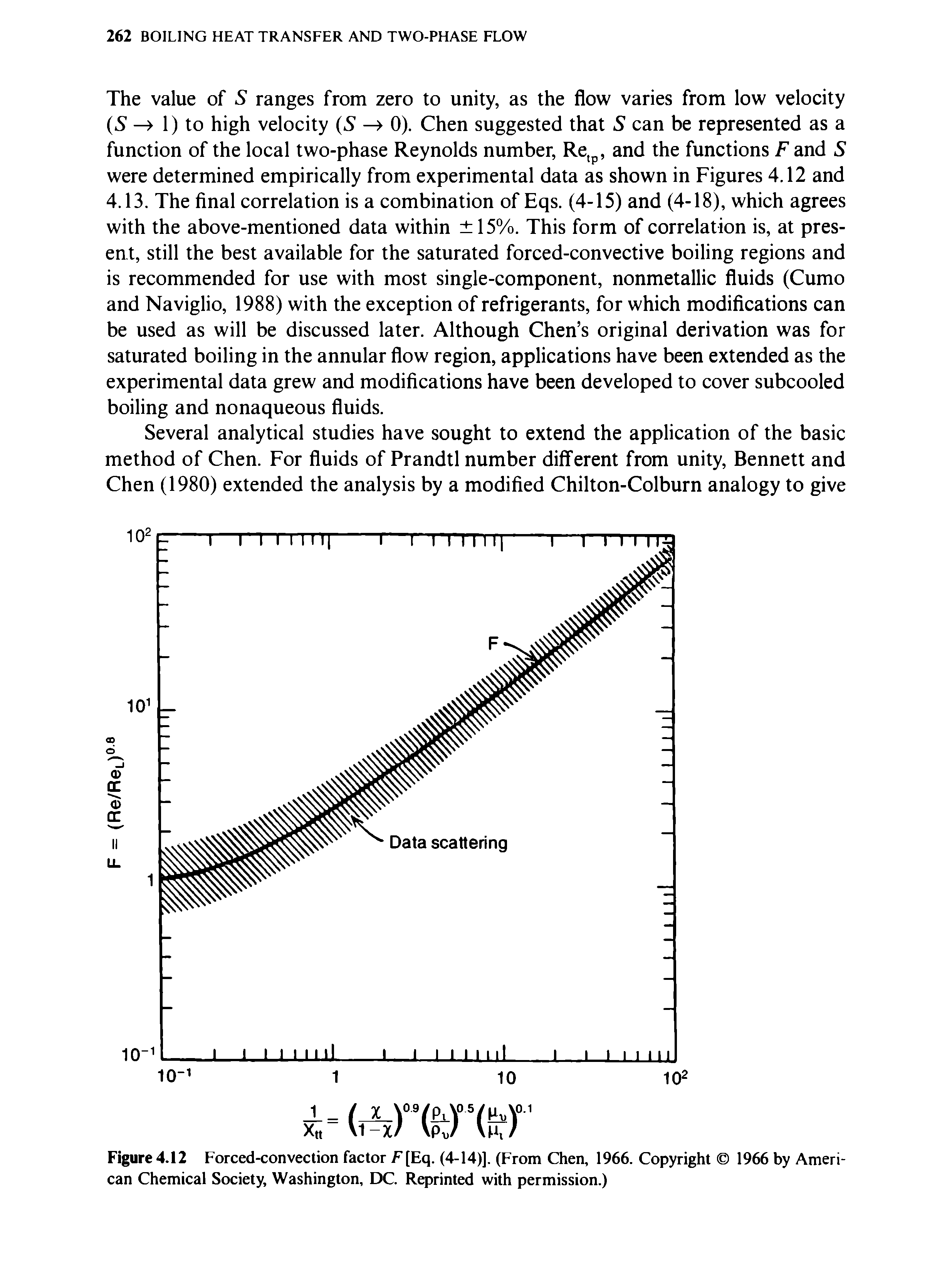 Figure4.12 Forced-convection factor F[Eq. (4-14)]. (From Chen, 1966. Copyright 1966 by American Chemical Society, Washington, DC. Reprinted with permission.)...