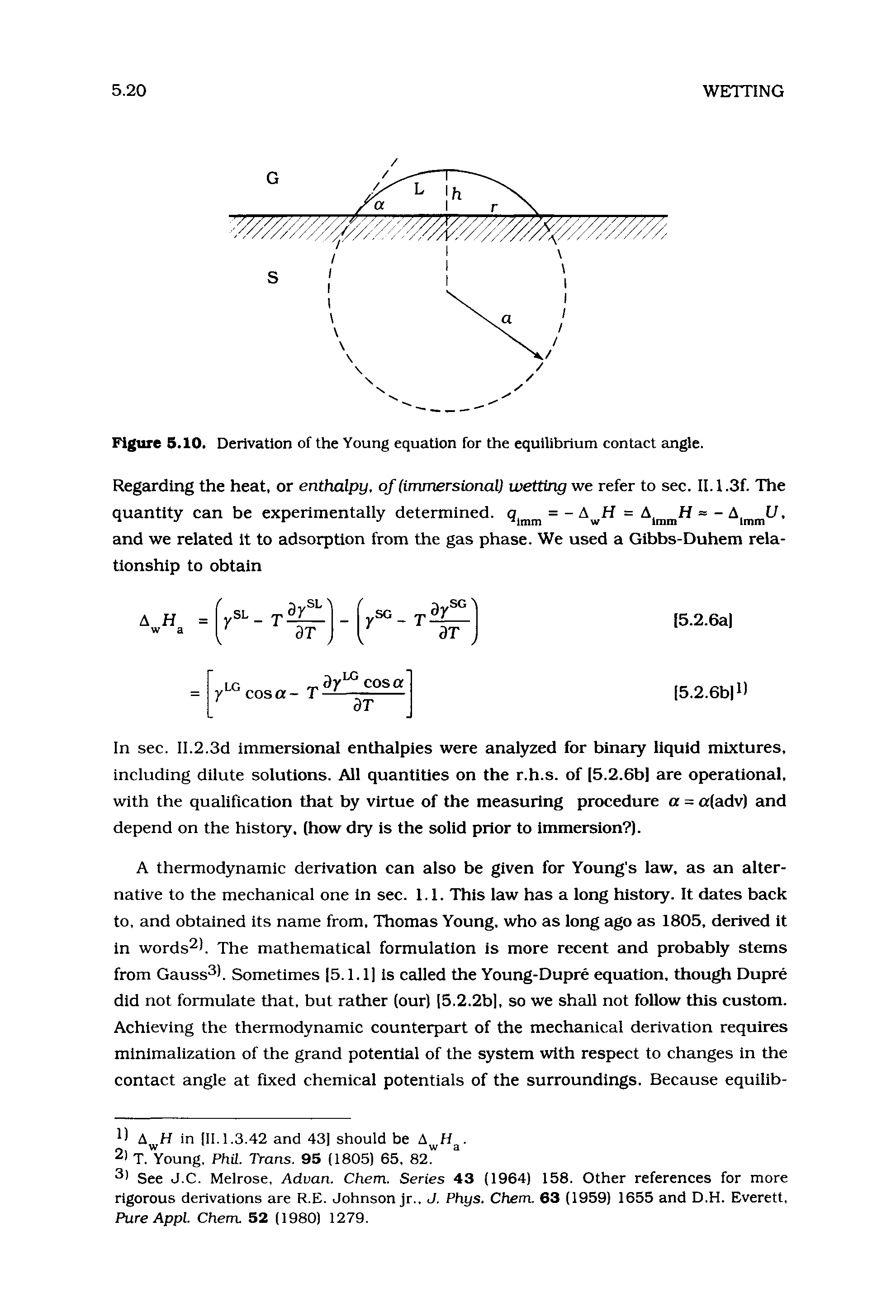 Figure 5.10. Derivation of the Young equation for the equilibrium contact angle.