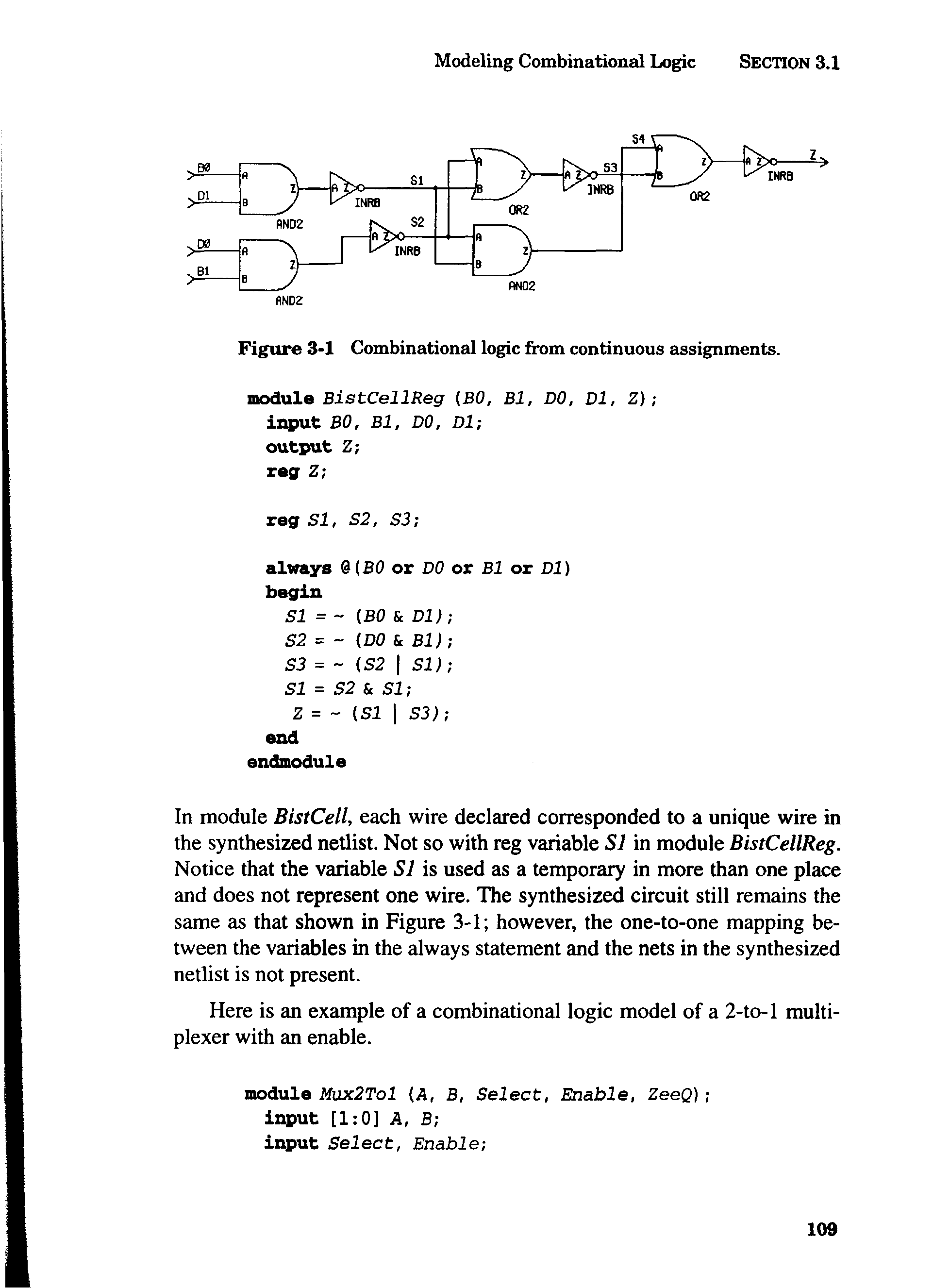 Figure 3-1 Combinational logic from continuous assignments.