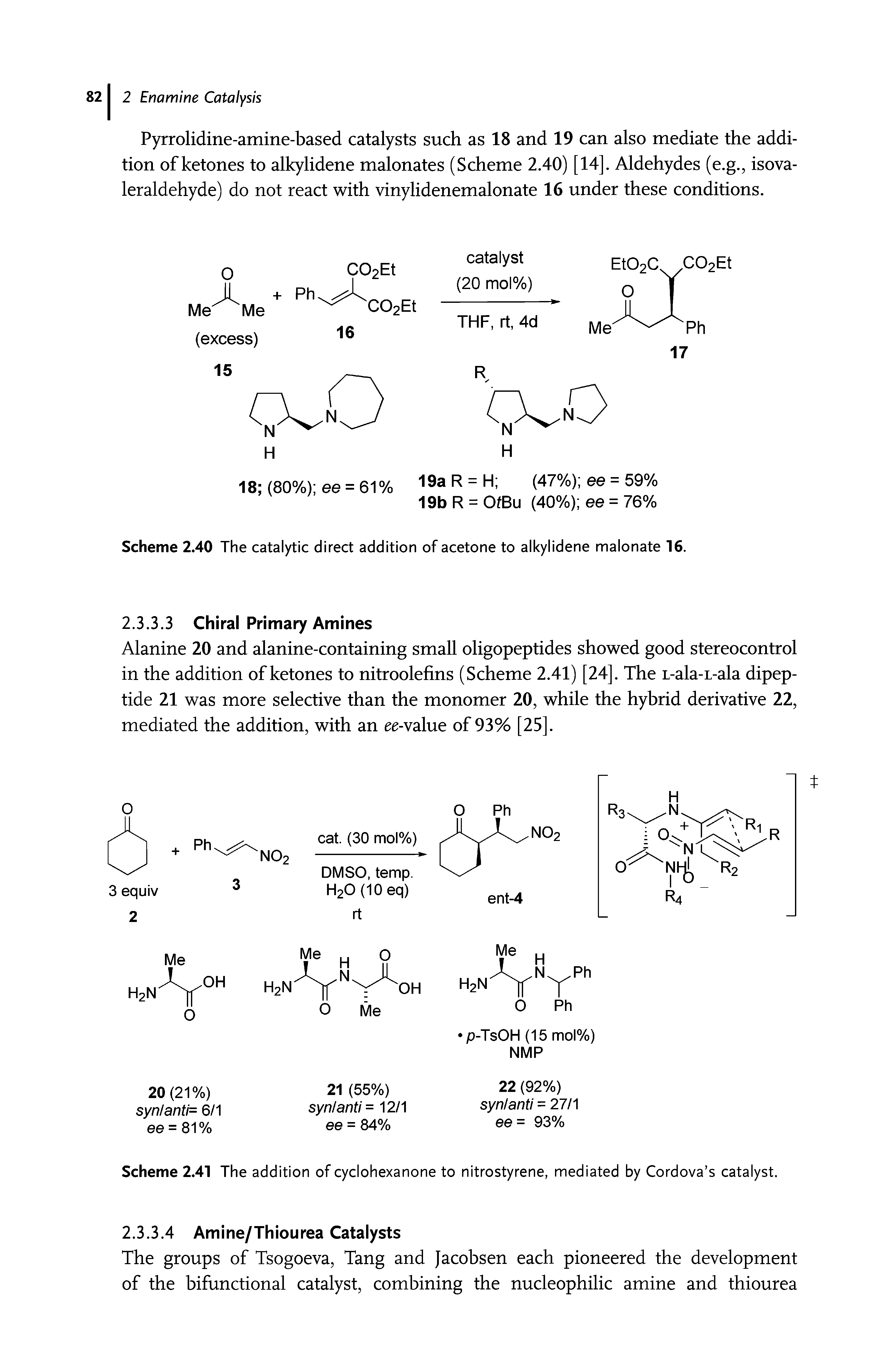 Scheme 2.41 The addition of cyclohexanone to nitrostyrene, mediated by Cordova s catalyst.