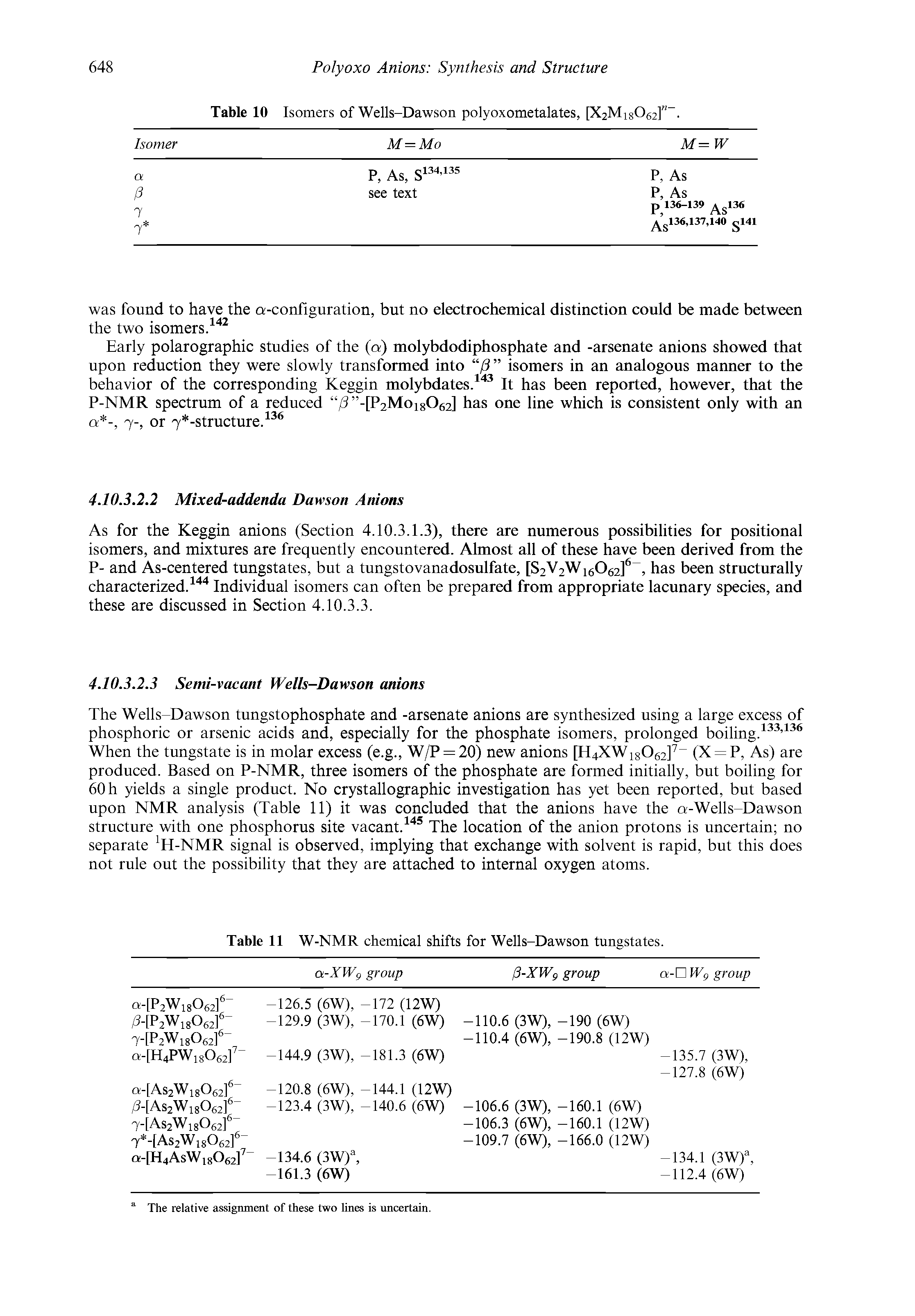 Table 10 Isomers of Wells-Dawson polyoxometalates, [X2Mi8062] ...