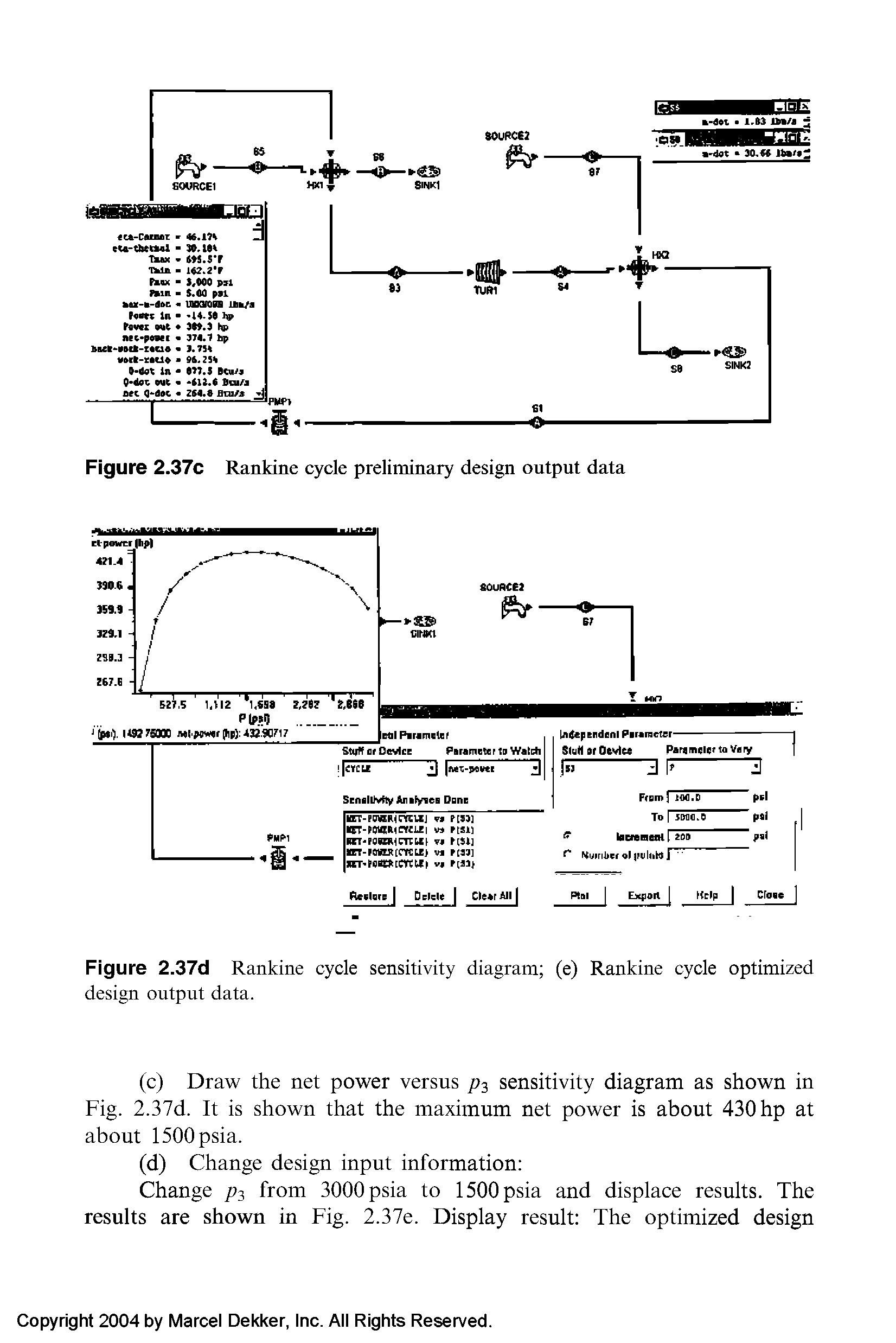 Figure 2.37d Rankine cycle sensitivity diagram (e) Rankine cycle optimized design output data.