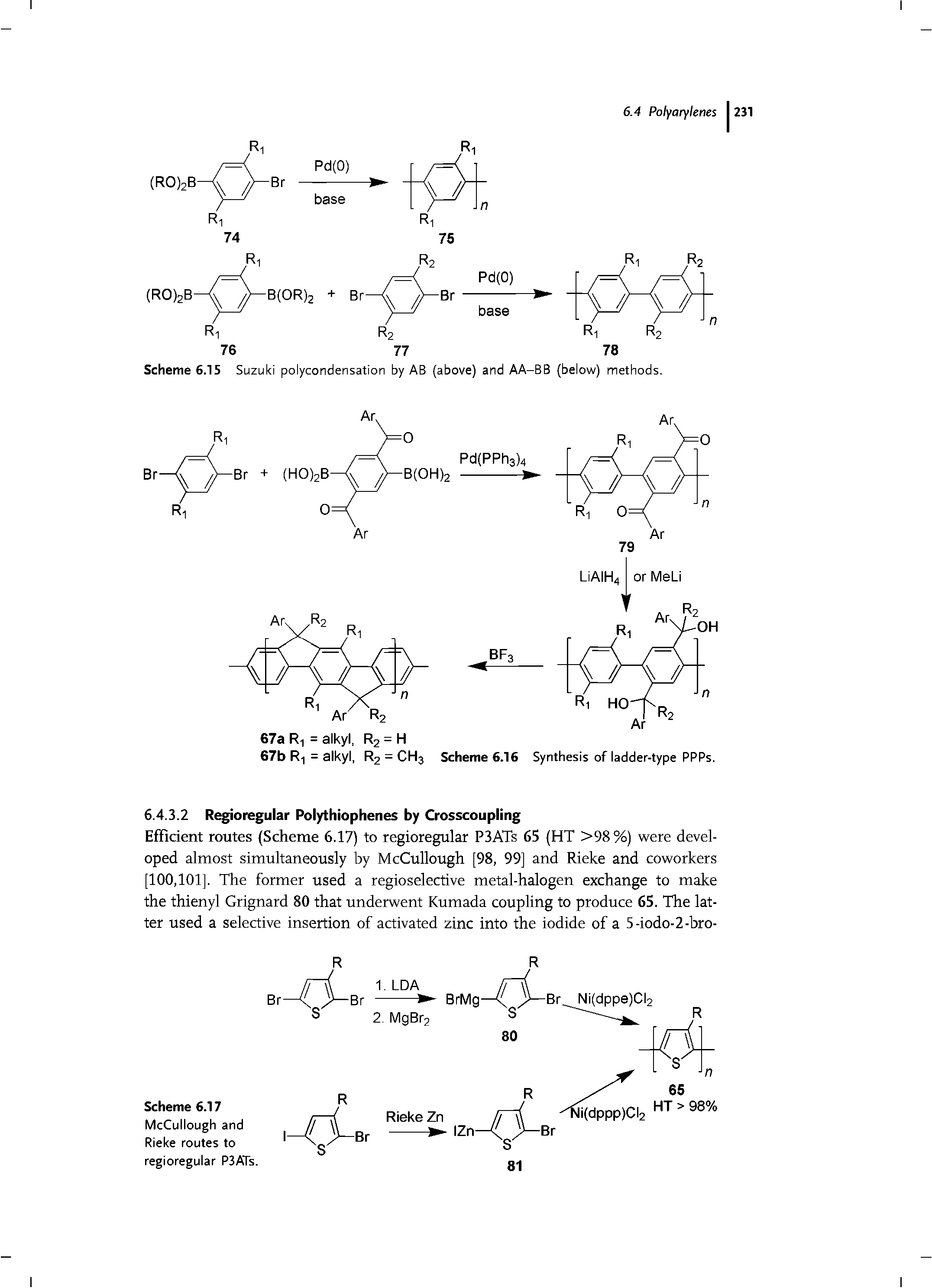 Scheme 6.15 Suzuki polycondensation by AB (above) and AA-BB (below) methods.