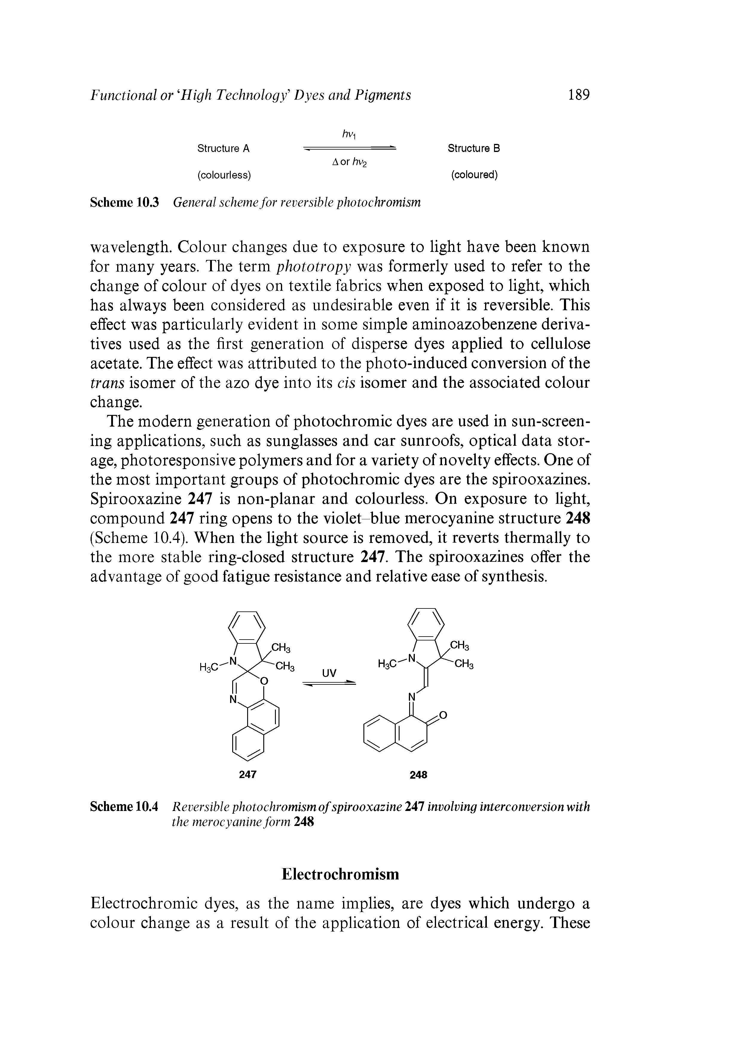 Scheme 10.4 Reversible photochromism of spirooxazine 247 involving interconversion with...