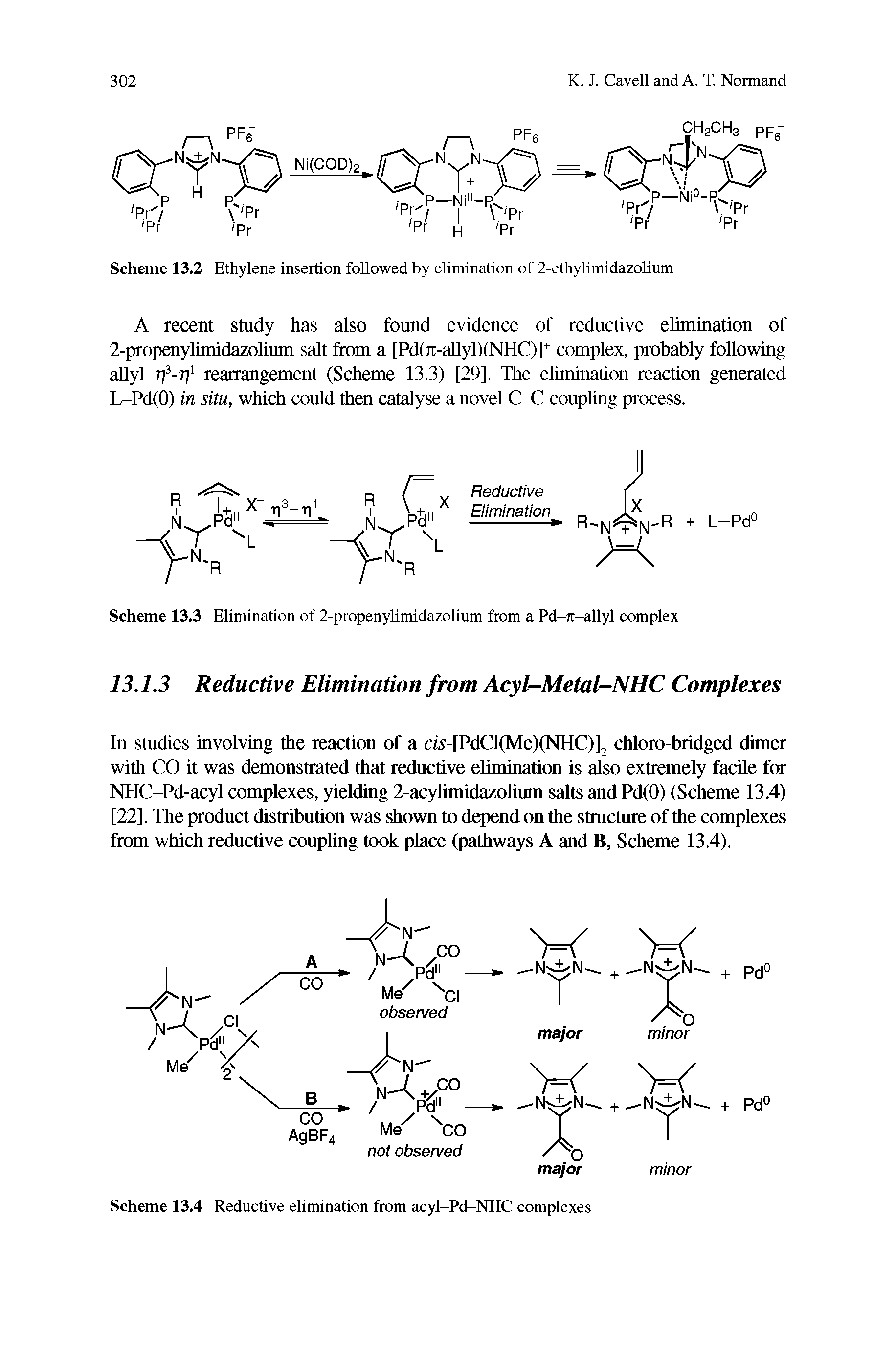 Scheme 13.2 Ethylene insertion followed by elimination of 2-ethylimidazolium...