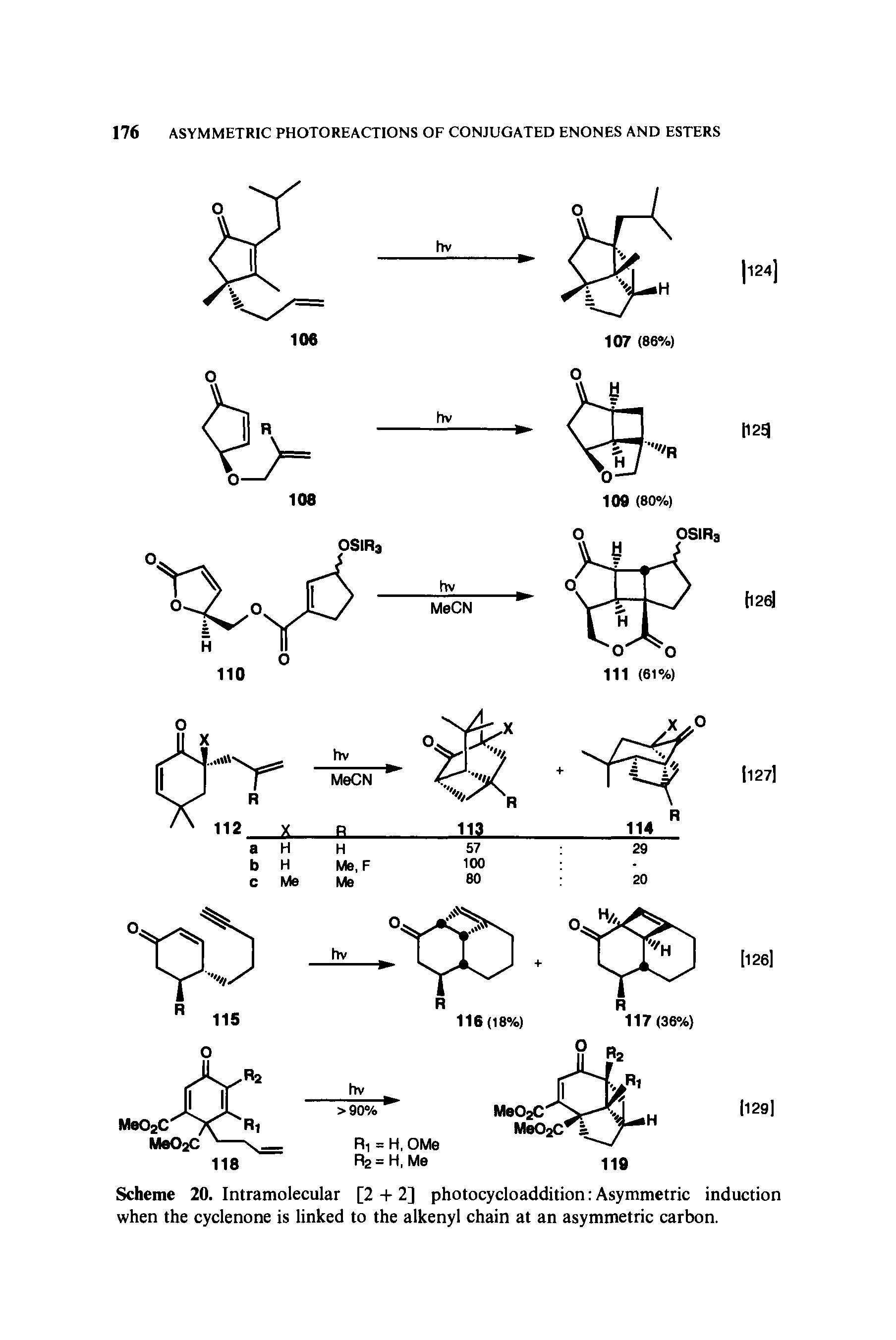 Scheme 20. Intramolecular [2 + 2] photocycloaddition Asymmetric induction when the cyclenone is linked to the alkenyl chain at an asymmetric carbon.