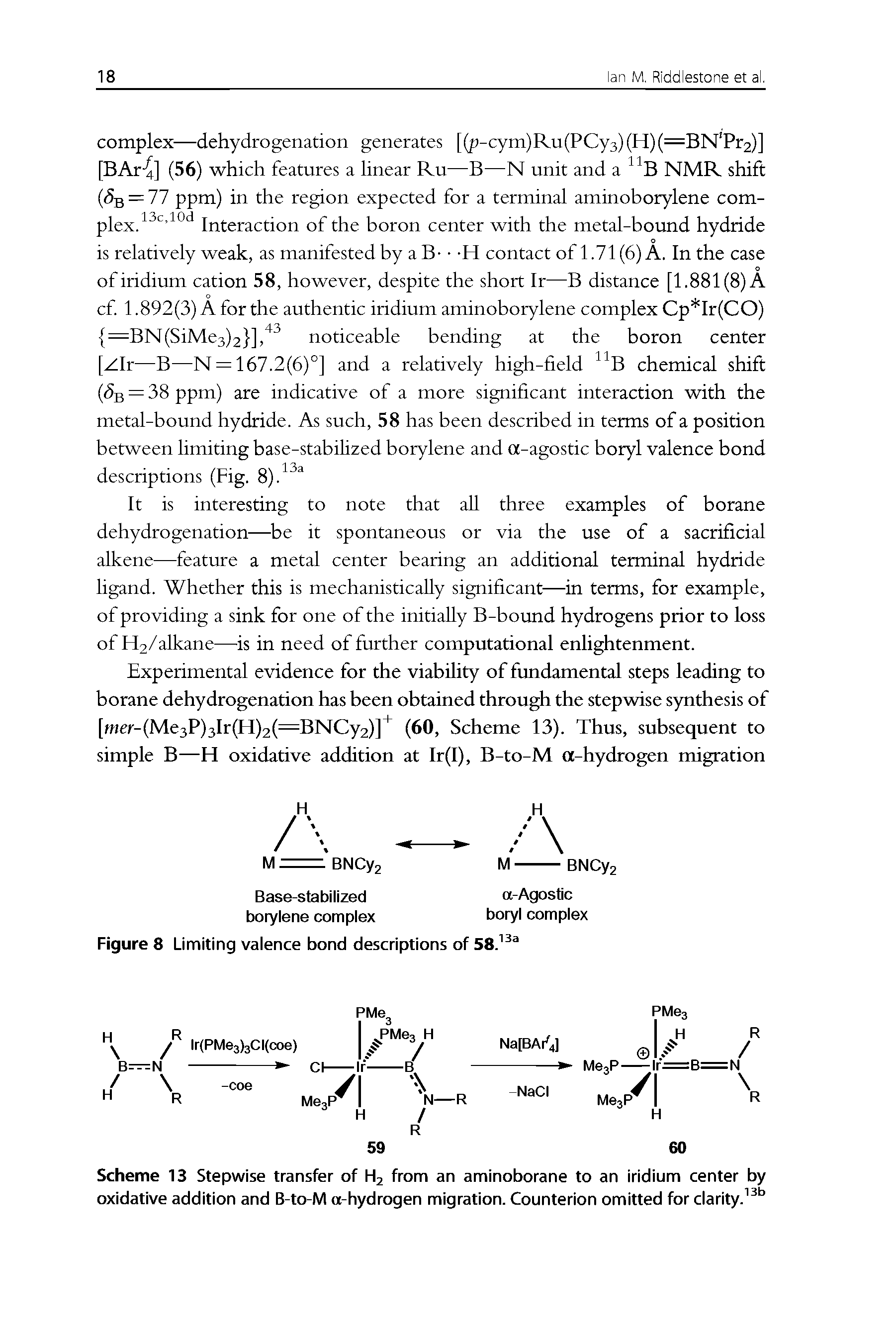 Scheme 13 Stepwise transfer of H2 from an aminoborane to an iridium center by oxidative addition and B-to-M a-hydrogen migration. Counterion omitted for clarity. ...