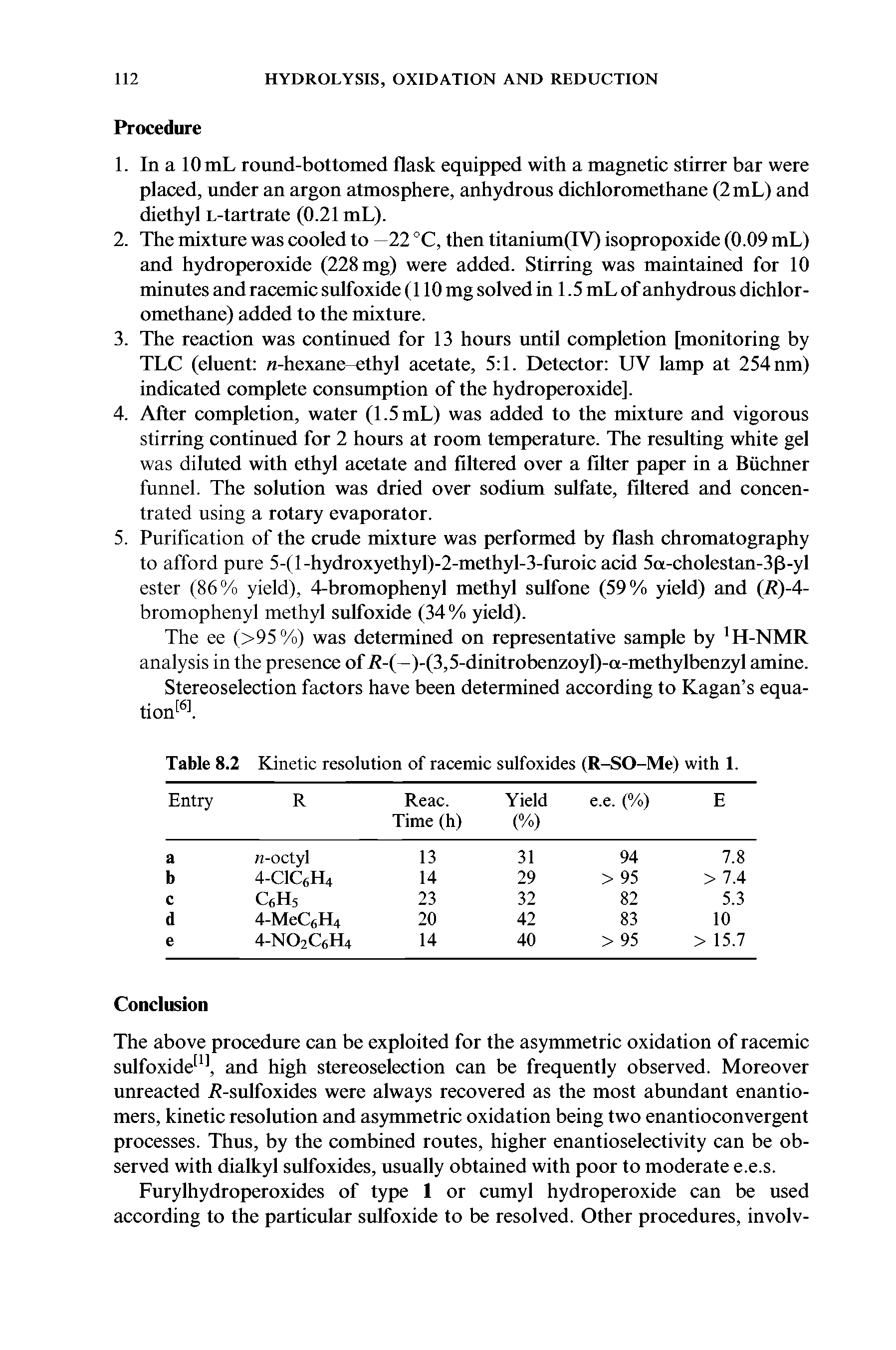 Table 8.2 Kinetic resolution of racemic sulfoxides (R-SO-Me) with 1.