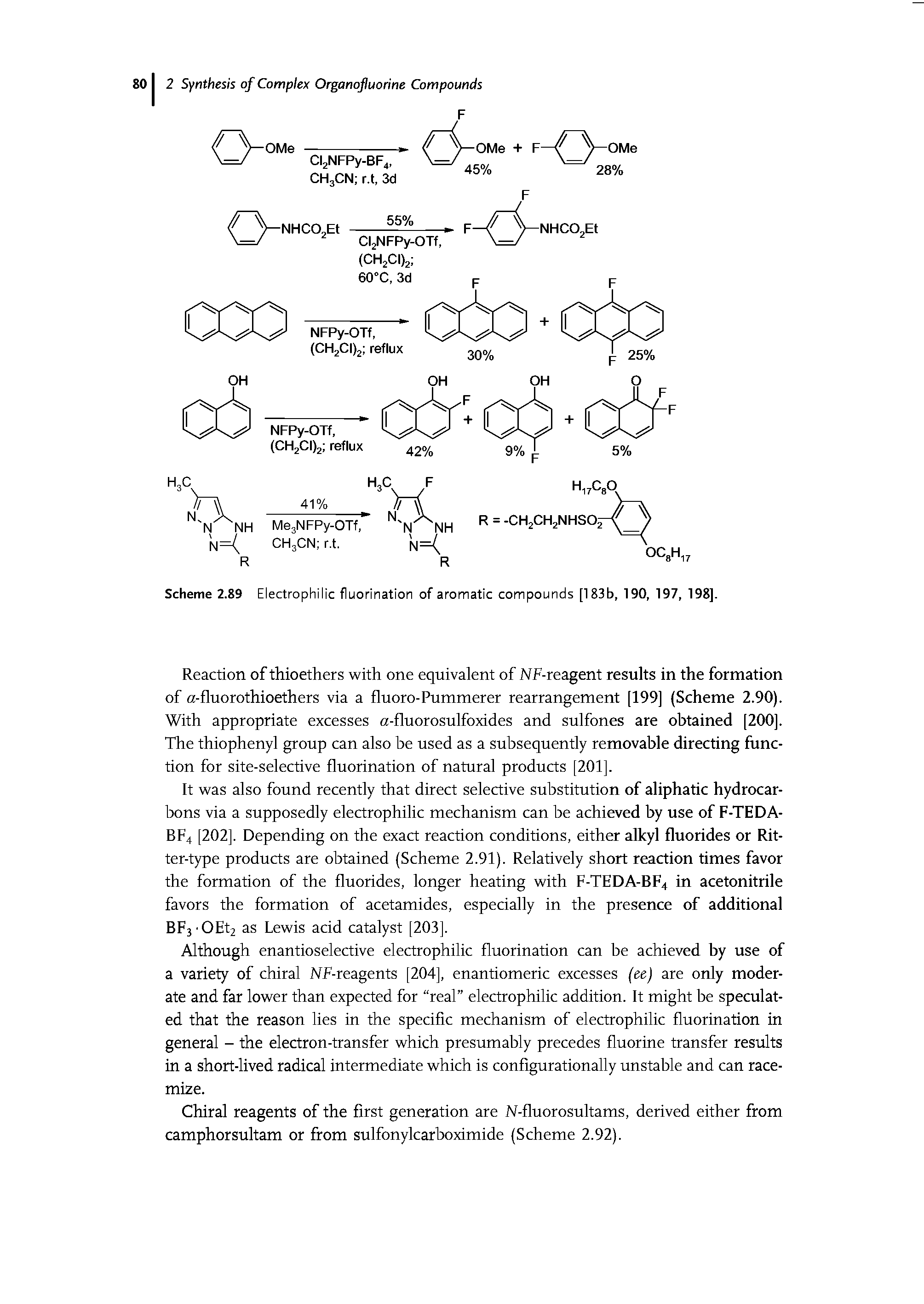 Scheme 2.89 Electrophilic fluorination of aromatic compounds [183b, 190, 197, 198].
