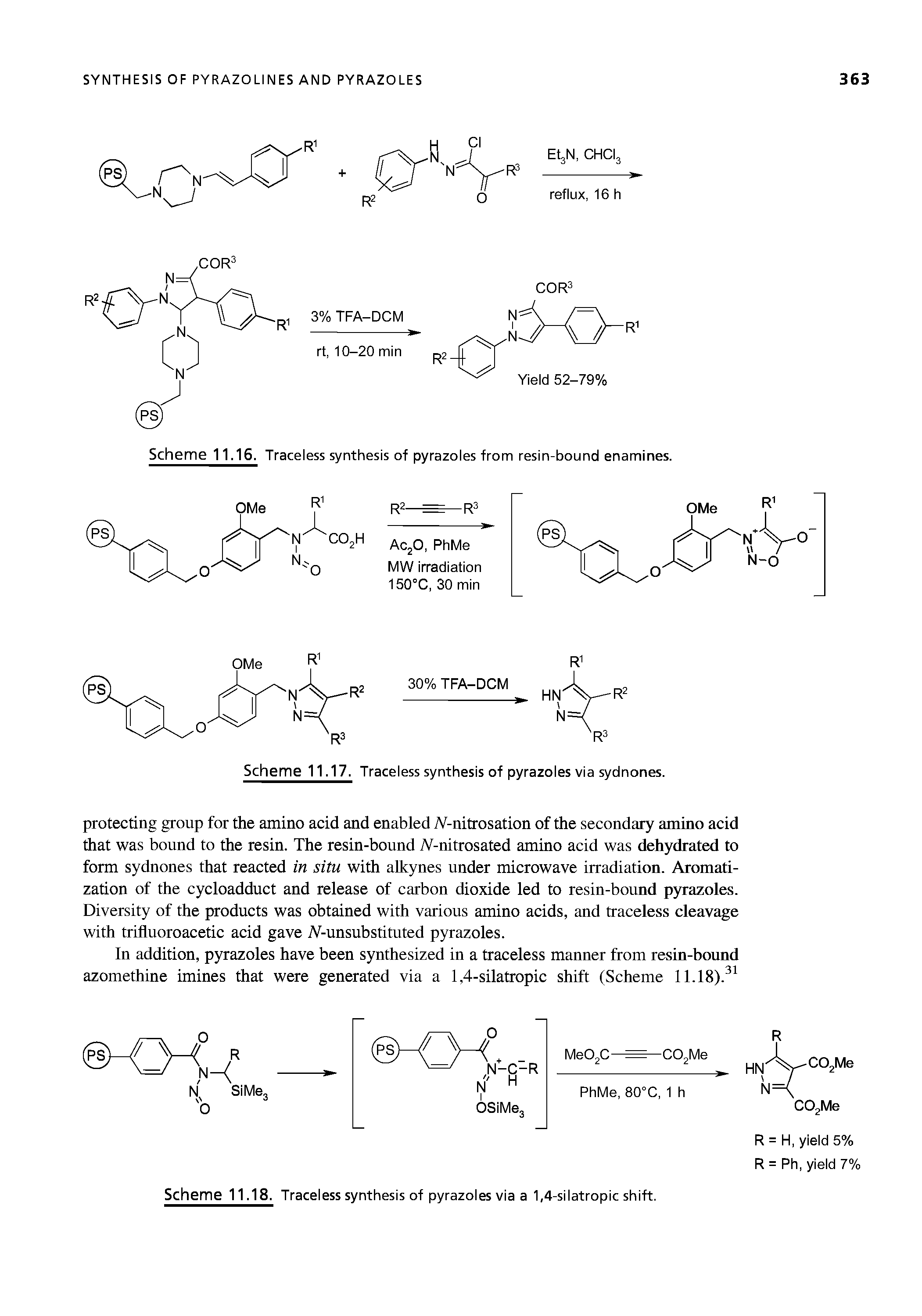 Scheme 11.18. Traceless synthesis of pyrazoles via a 1,4-silatropic shift.