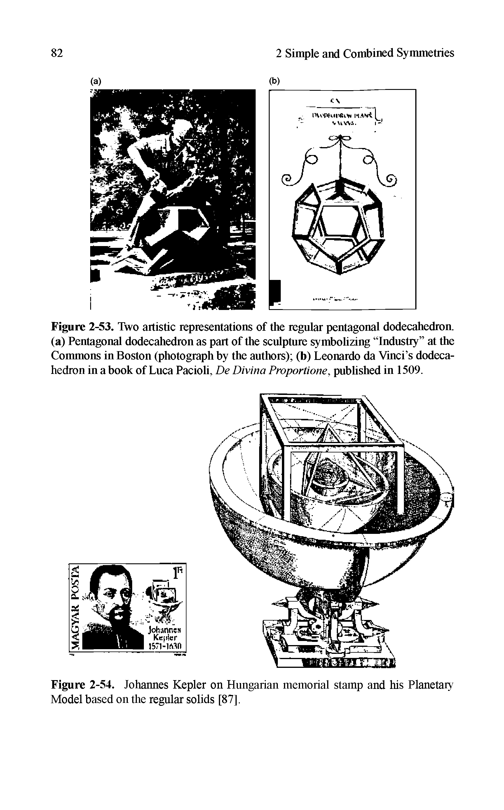 Figure 2-54. Johannes Kepler on Hungarian memorial stamp and his Planetary Model based on the regular solids [87],...