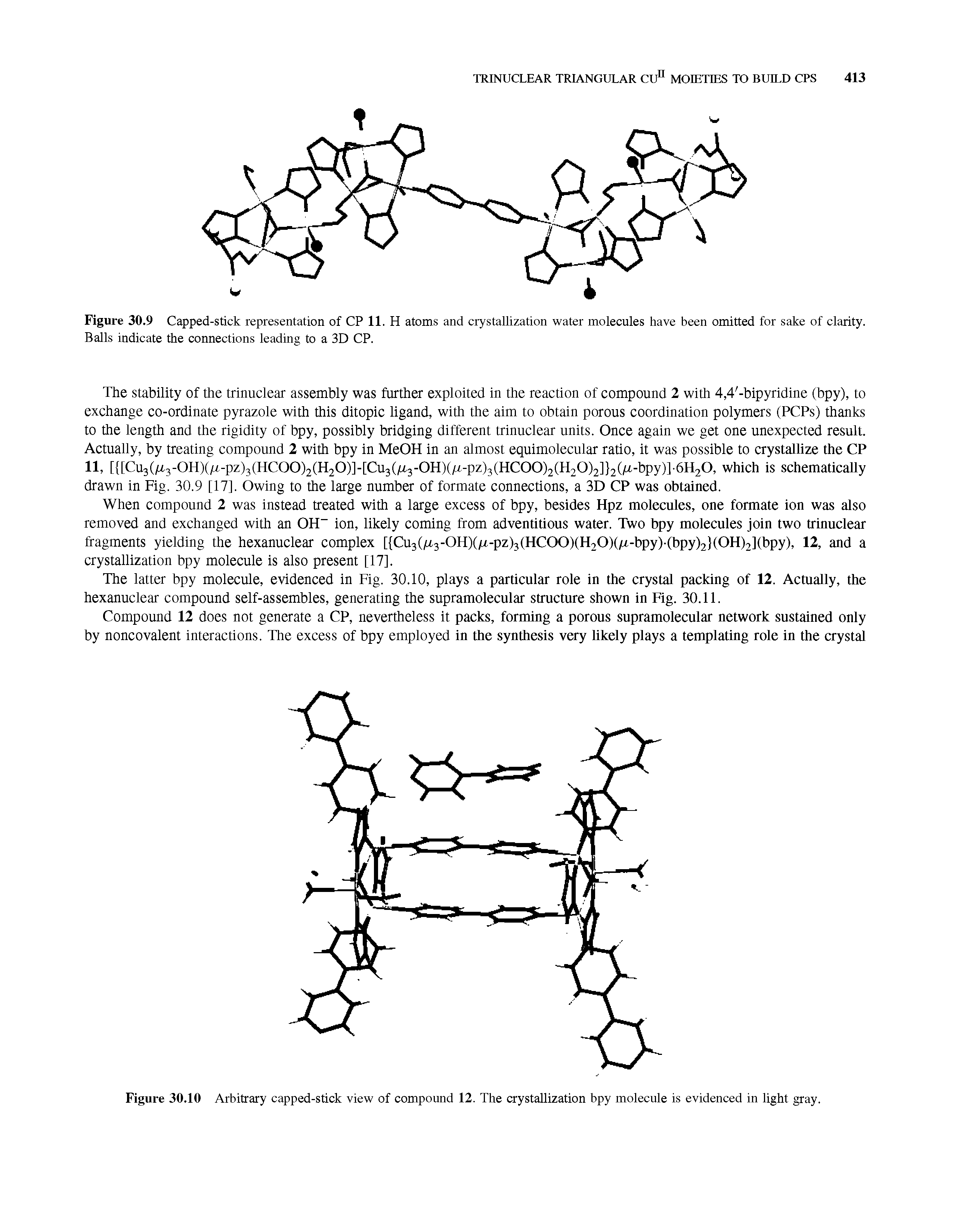 Figure 30.9 Capped-stick representation of CP 11. H atoms and crystallization water molecules have been omitted for sake of clarity. Balls indicate the connections leading to a 3D CP.