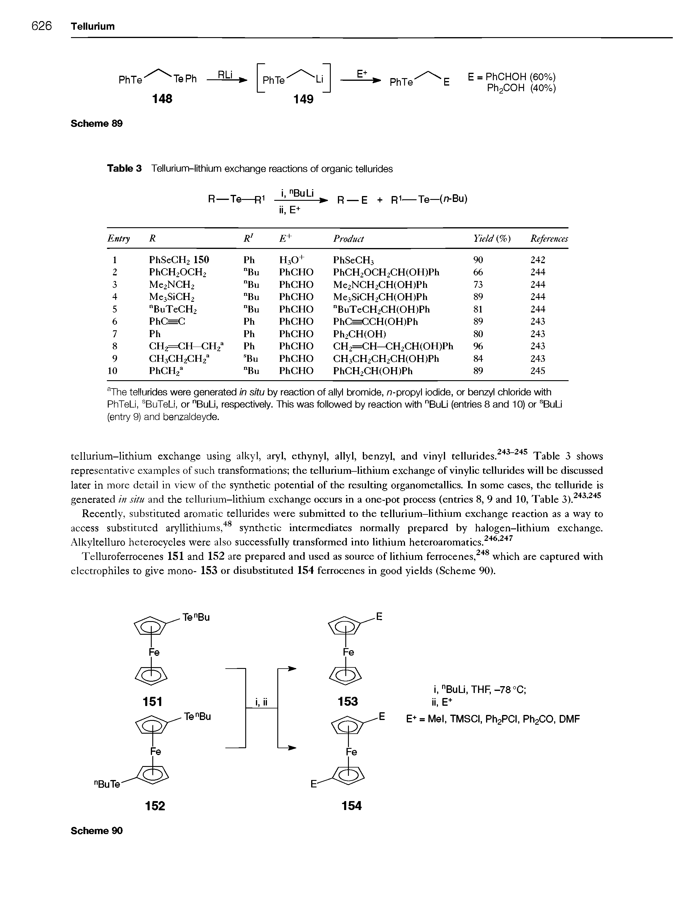 Table 3 Tellurium-lithium exchange reactions of organic tellurides...