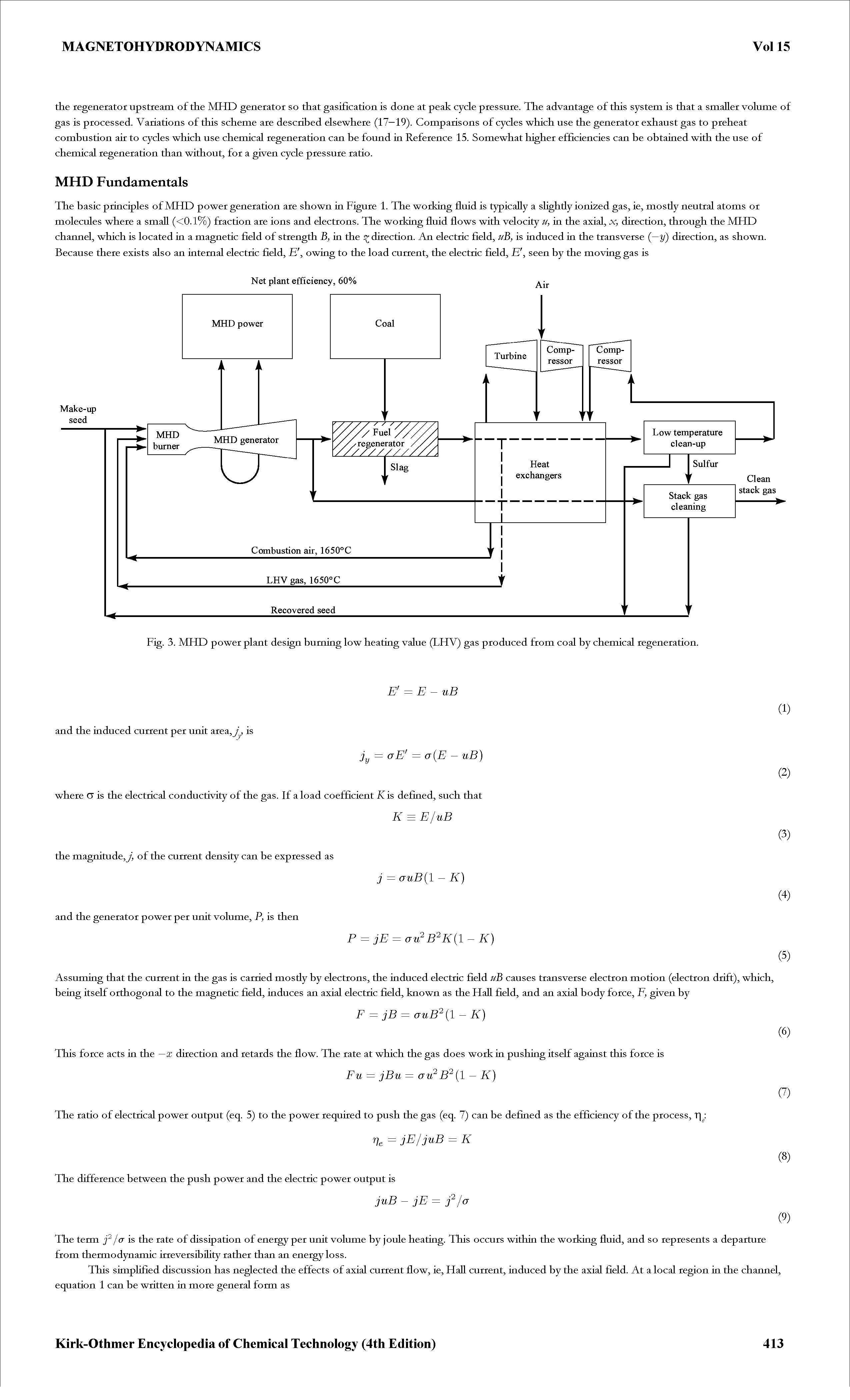 Fig. 3. MHD power plant design burning low heating value (LHV) gas produced from coal by chemical regeneration.