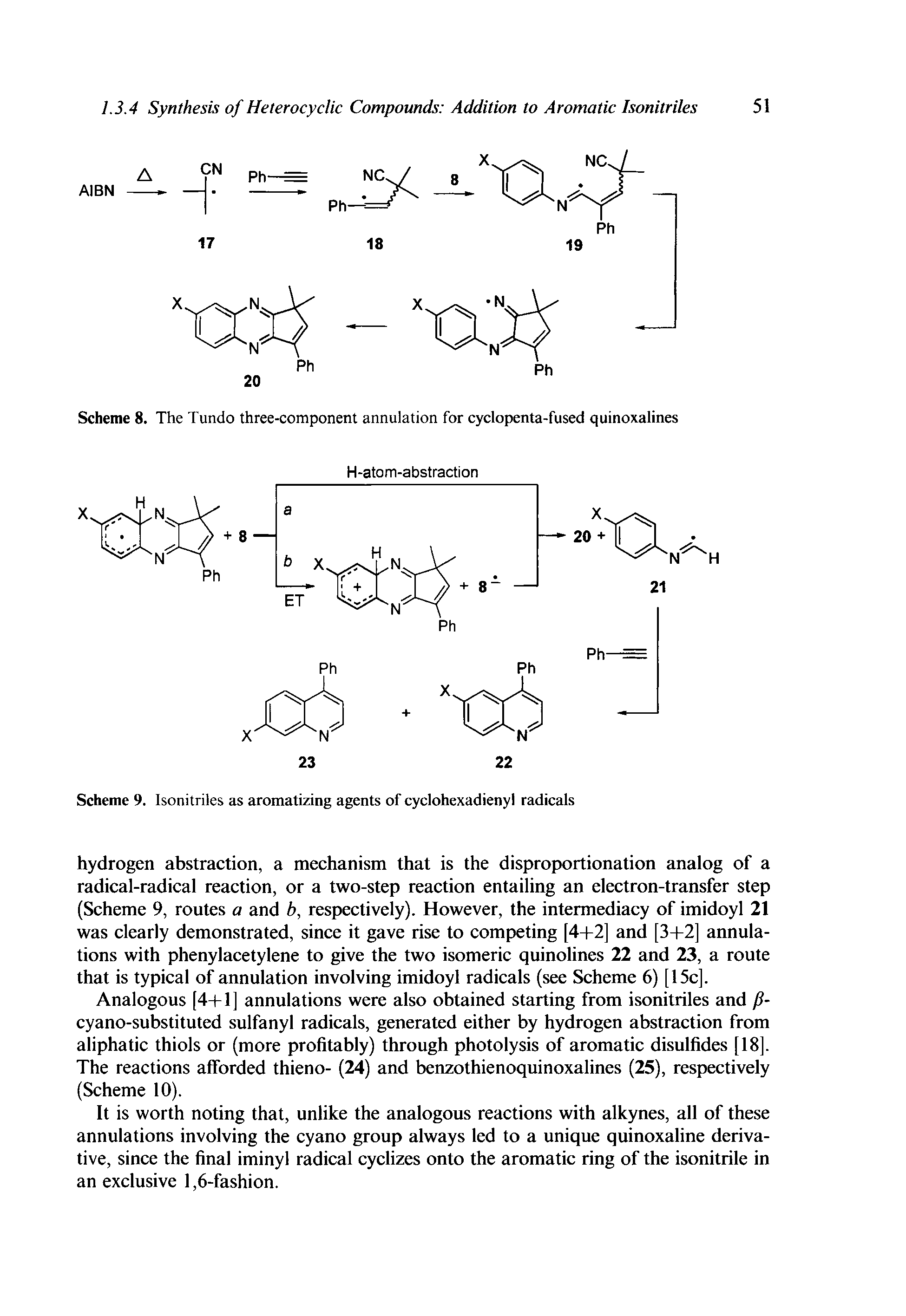 Scheme 9. Isonitriles as aromatizing agents of cyclohexadienyl radicals...