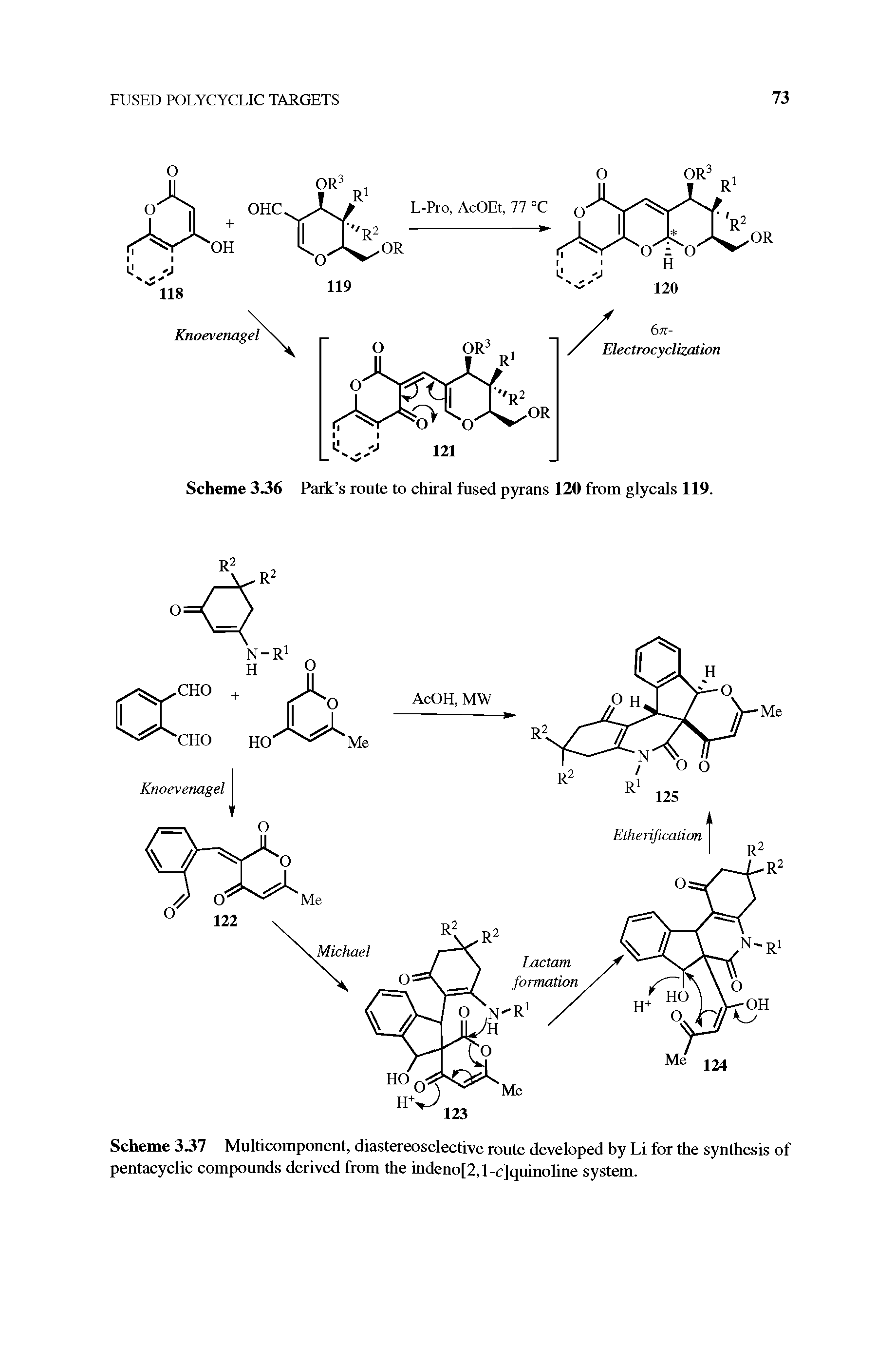 Scheme 337 Multicomponent, diastereoselective route developed by Li for the synthesis of pentacyclic compounds derived from the indeno[2,l-c]quinoline system.