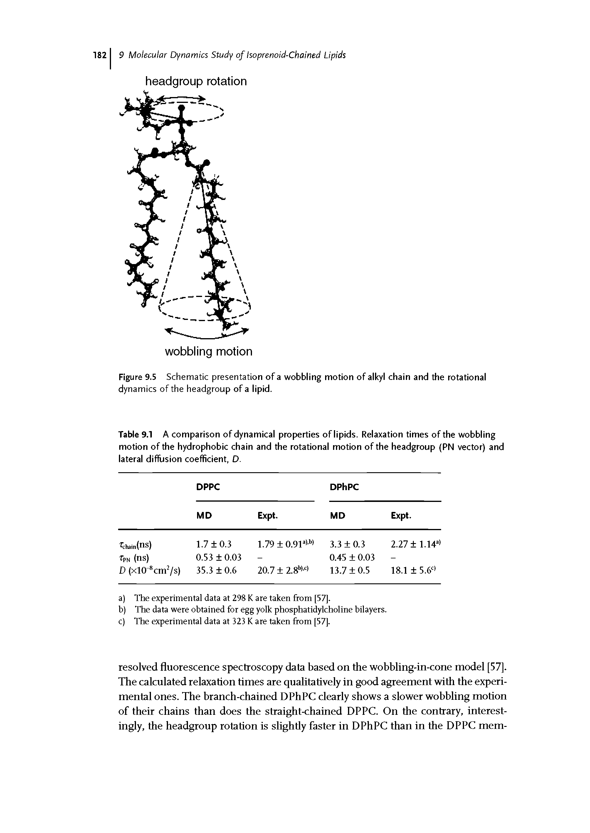 Figure 9.5 Schematic presentation of a wobbling motion of alkyl chain and the rotational...