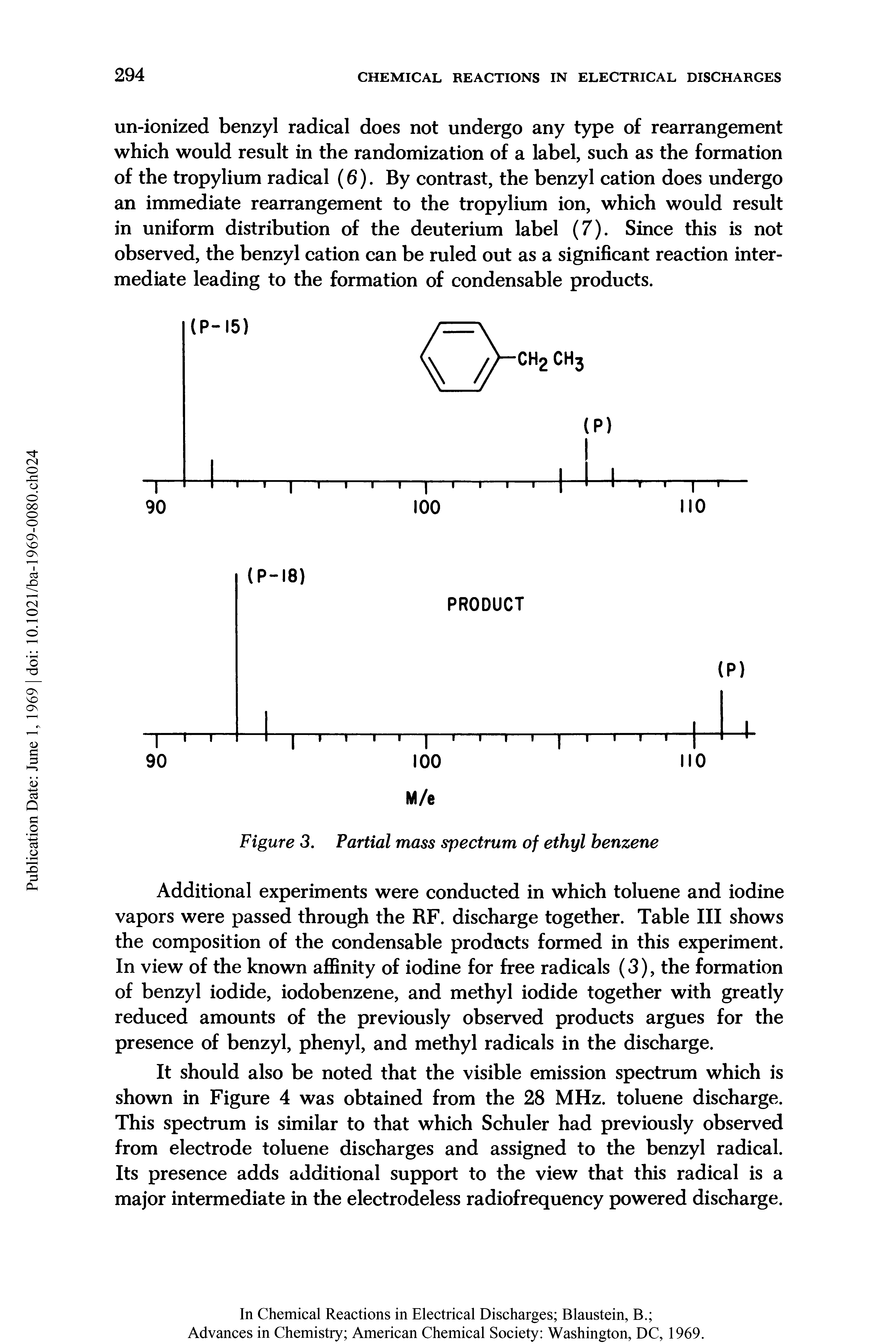 Figure 3. Partial mass spectrum of ethyl benzene...
