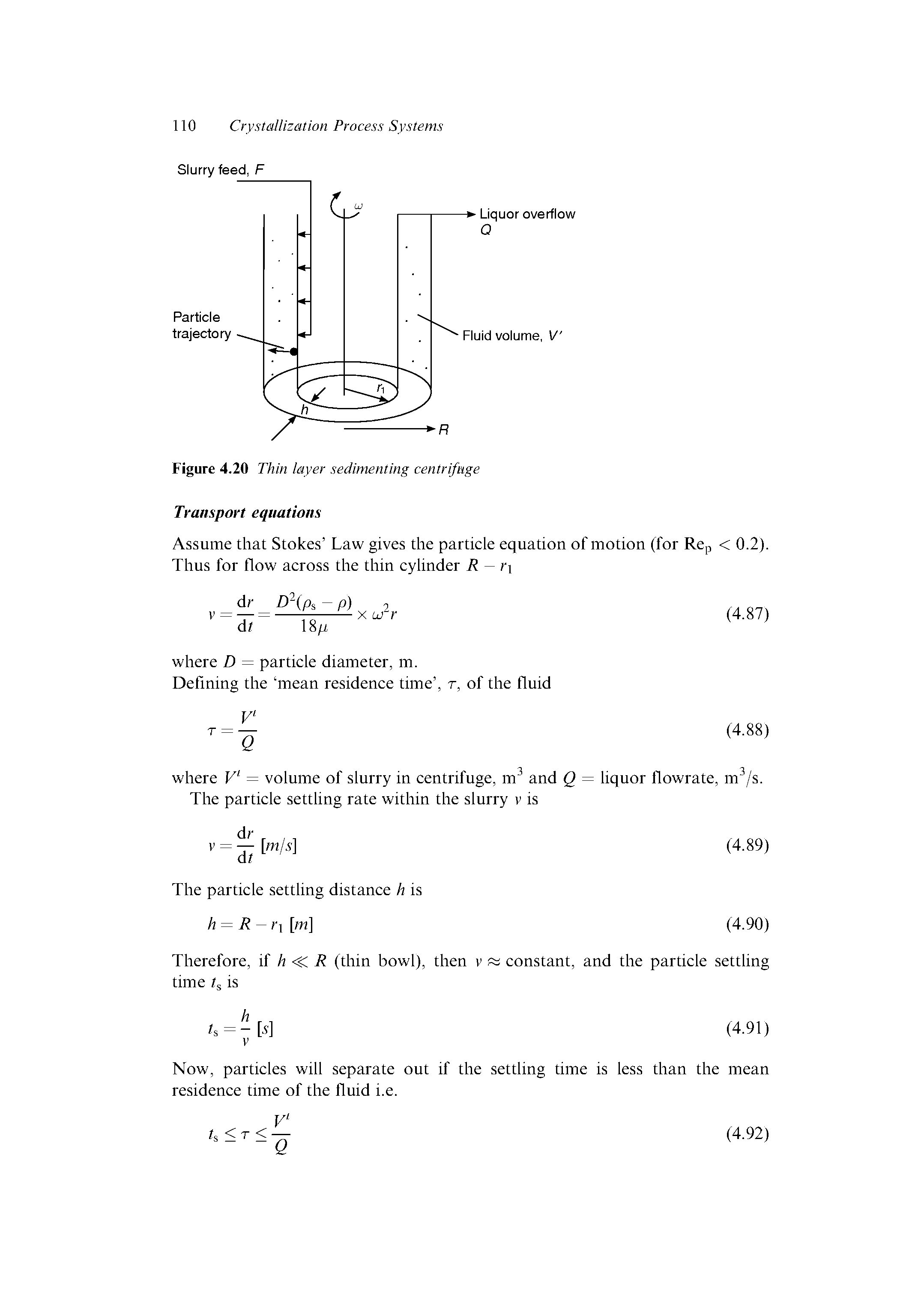 Figure 4.20 Thin layer sedimenting centrifuge Transport equations...