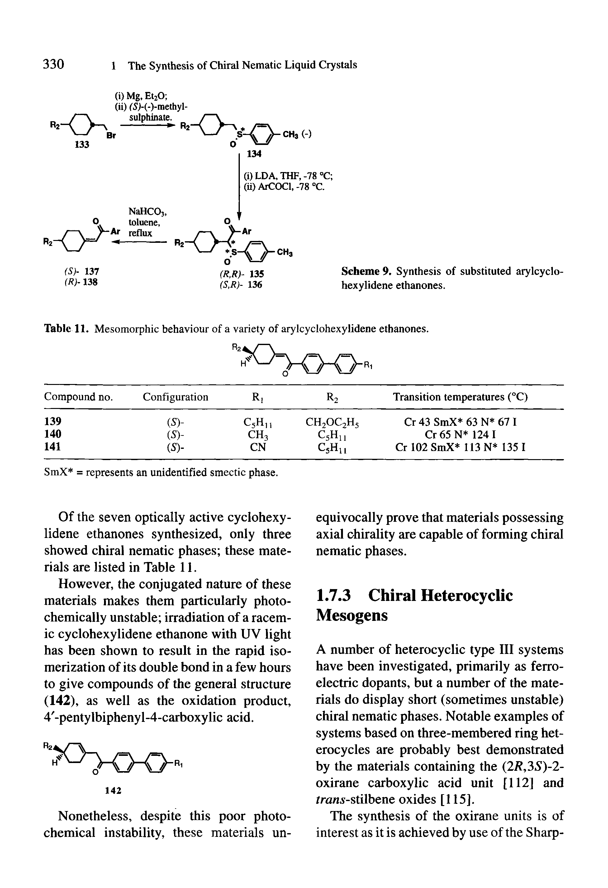 Table 11. Mesomorphic behaviour of a variety of arylcyclohexylidene ethanones.