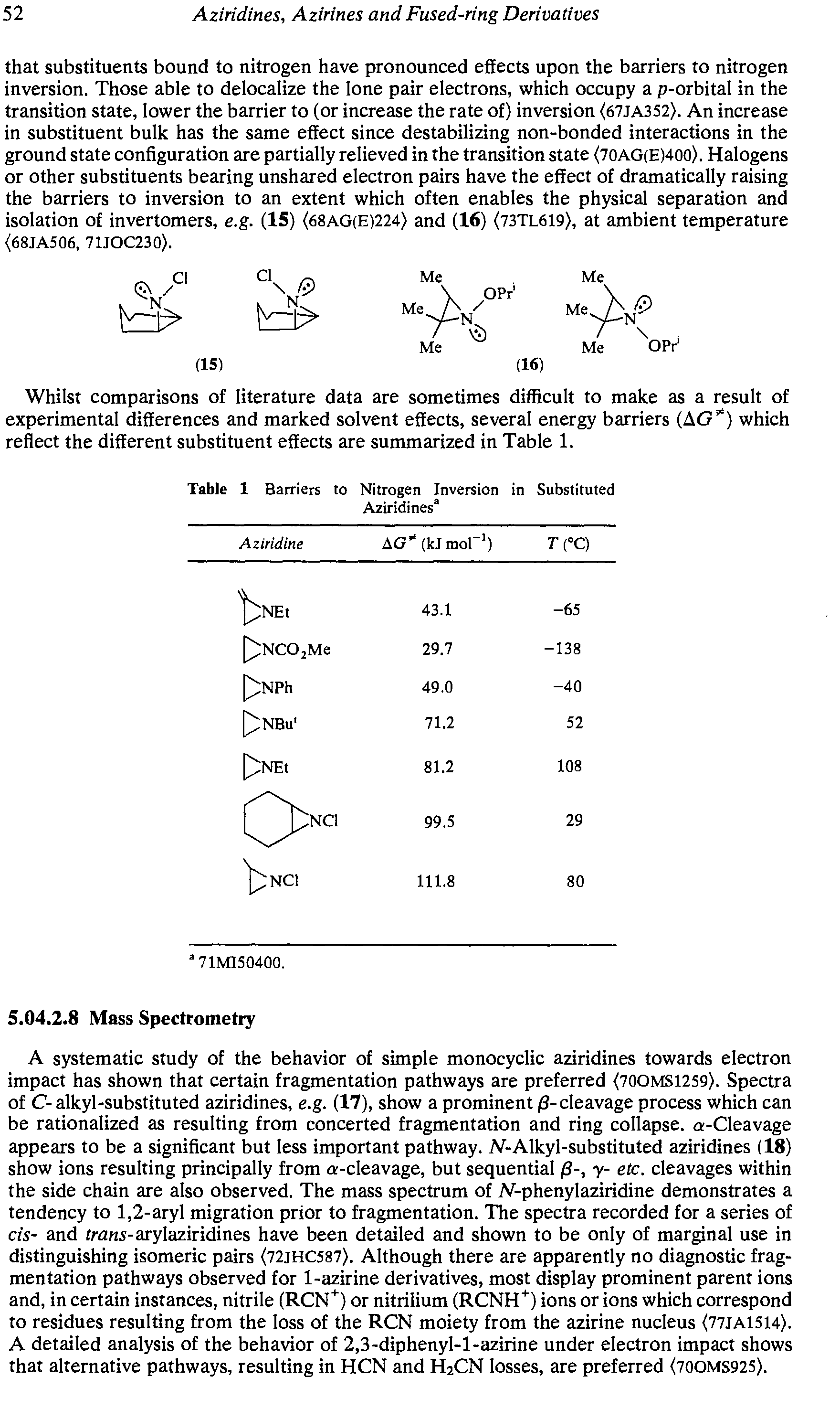 Table 1 Barriers to Nitrogen Inversion in Substituted Aziridines ...