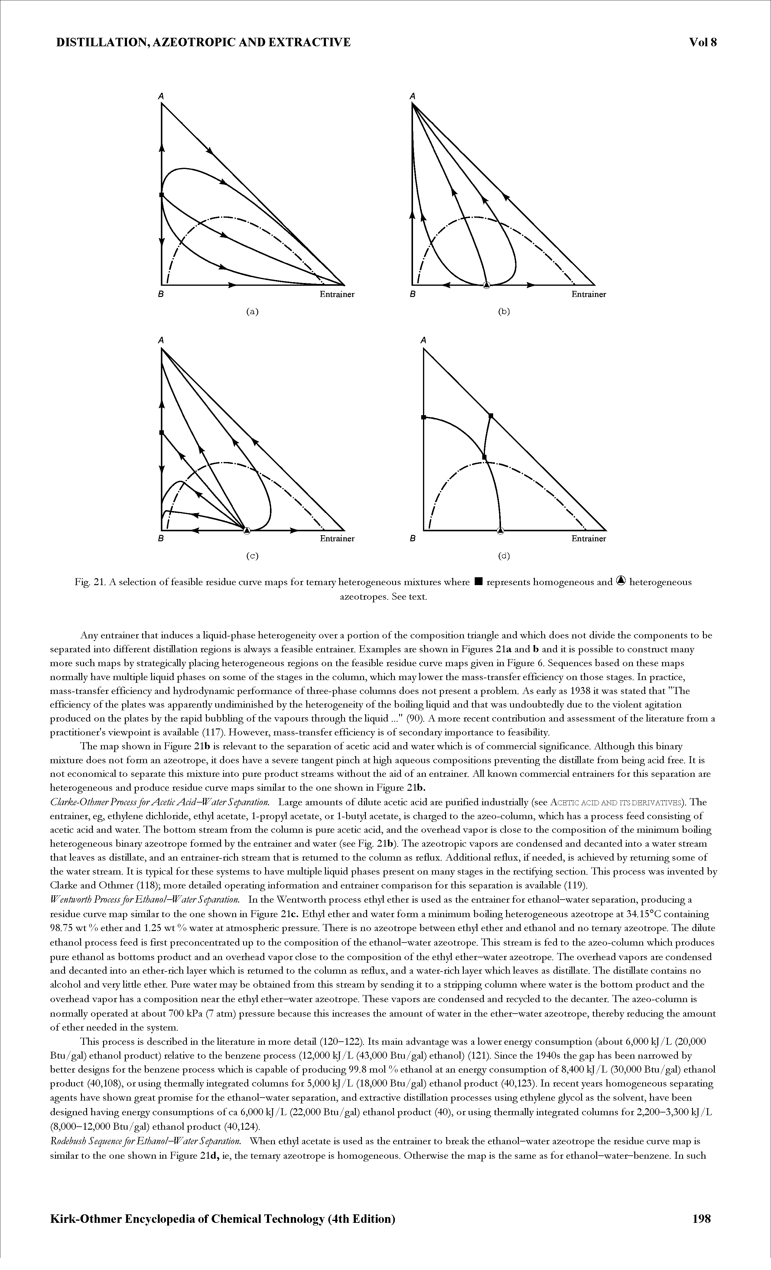 Fig. 21. A selection of feasible residue curve maps for ternary heterogeneous mixtures where I represents homogeneous and heterogeneous...