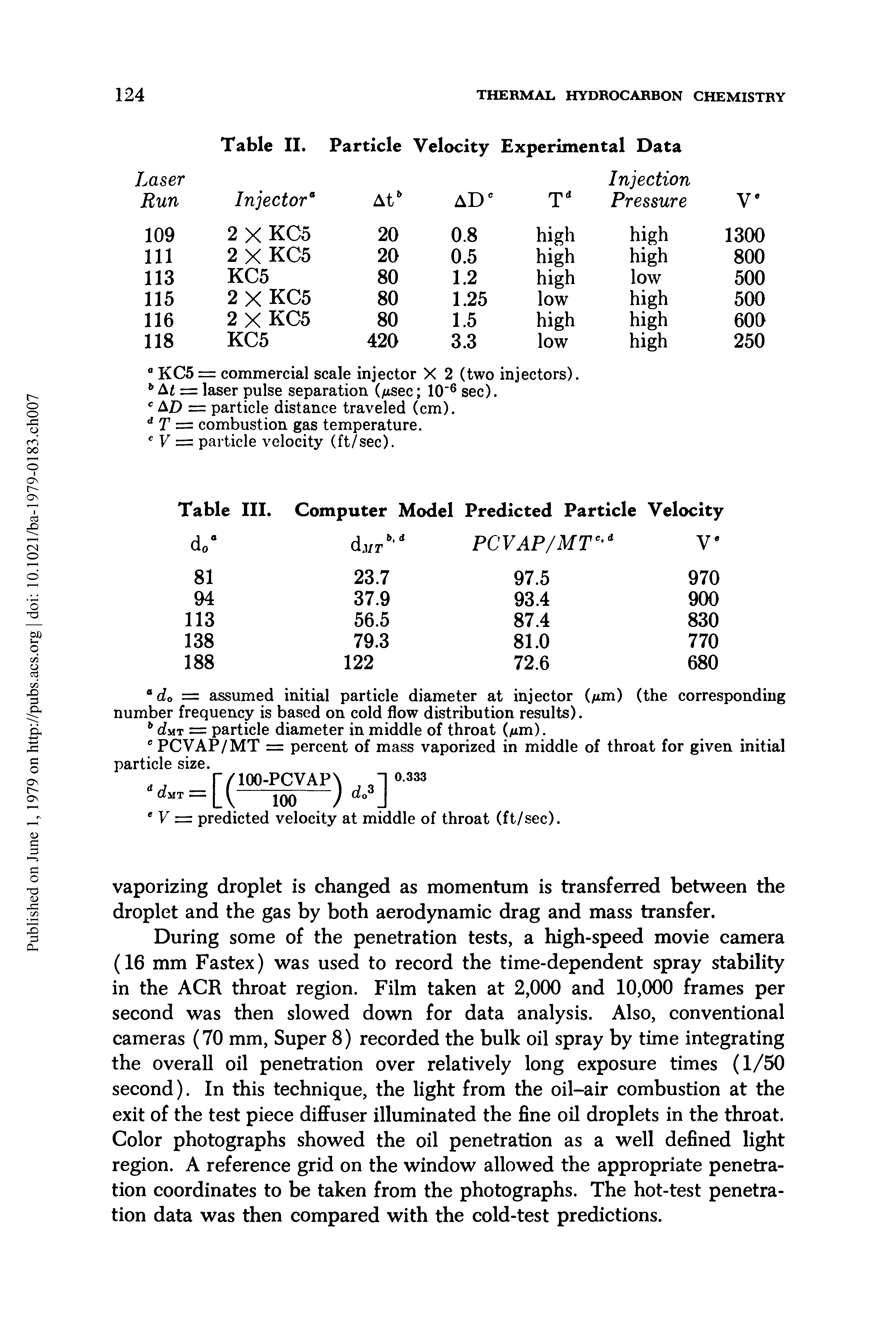 Table III. Computer Model Predicted Particle Velocity...