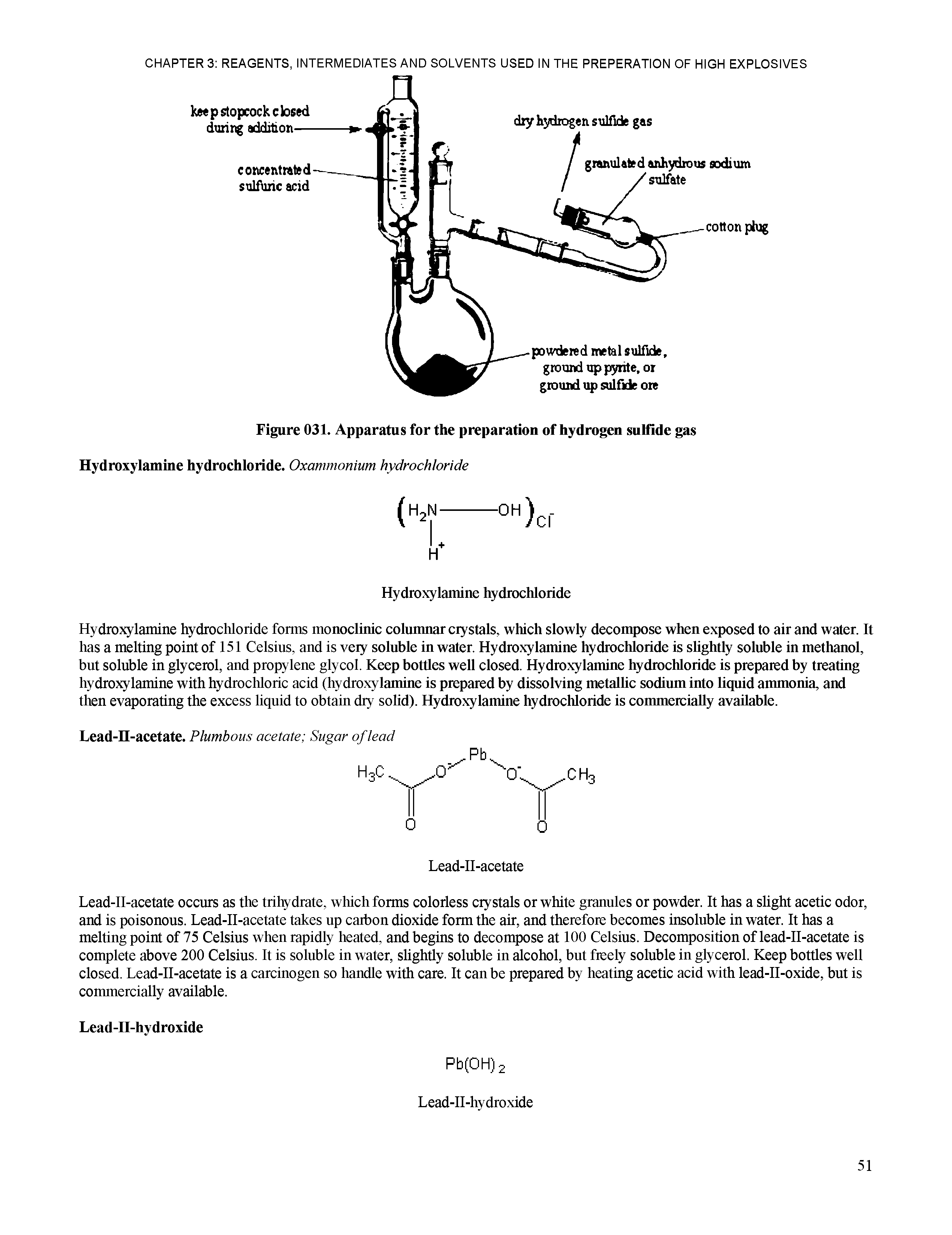 Figure 031. Apparatus for the preparation of hydrogen sulfide gas Hydroxylamine hydrochloride. Oxammonium hydrochloride...