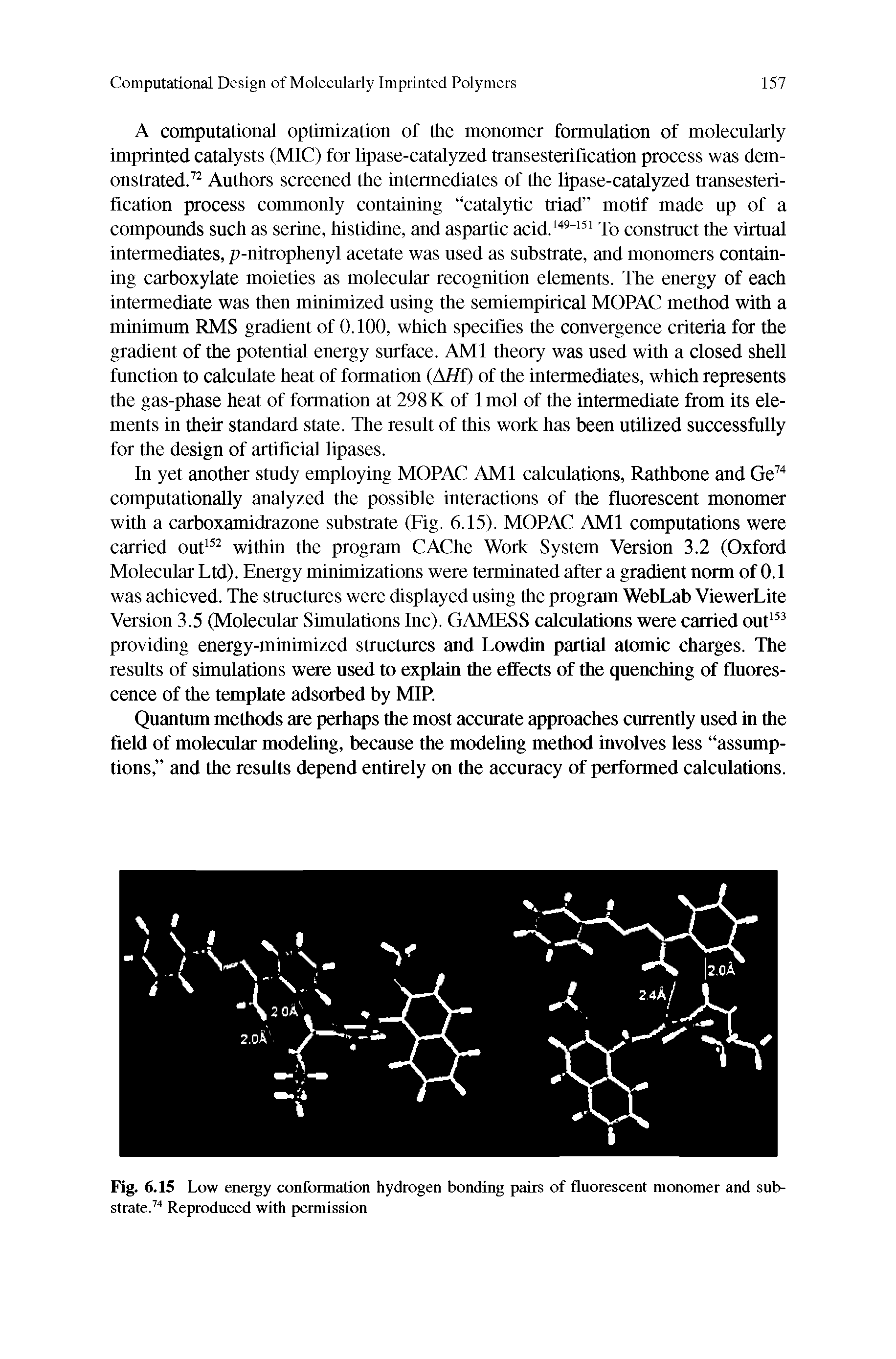 Fig. 6.15 Low energy conformation hydrogen bonding pairs of fluorescent monomer and substrate.74 Reproduced with permission...