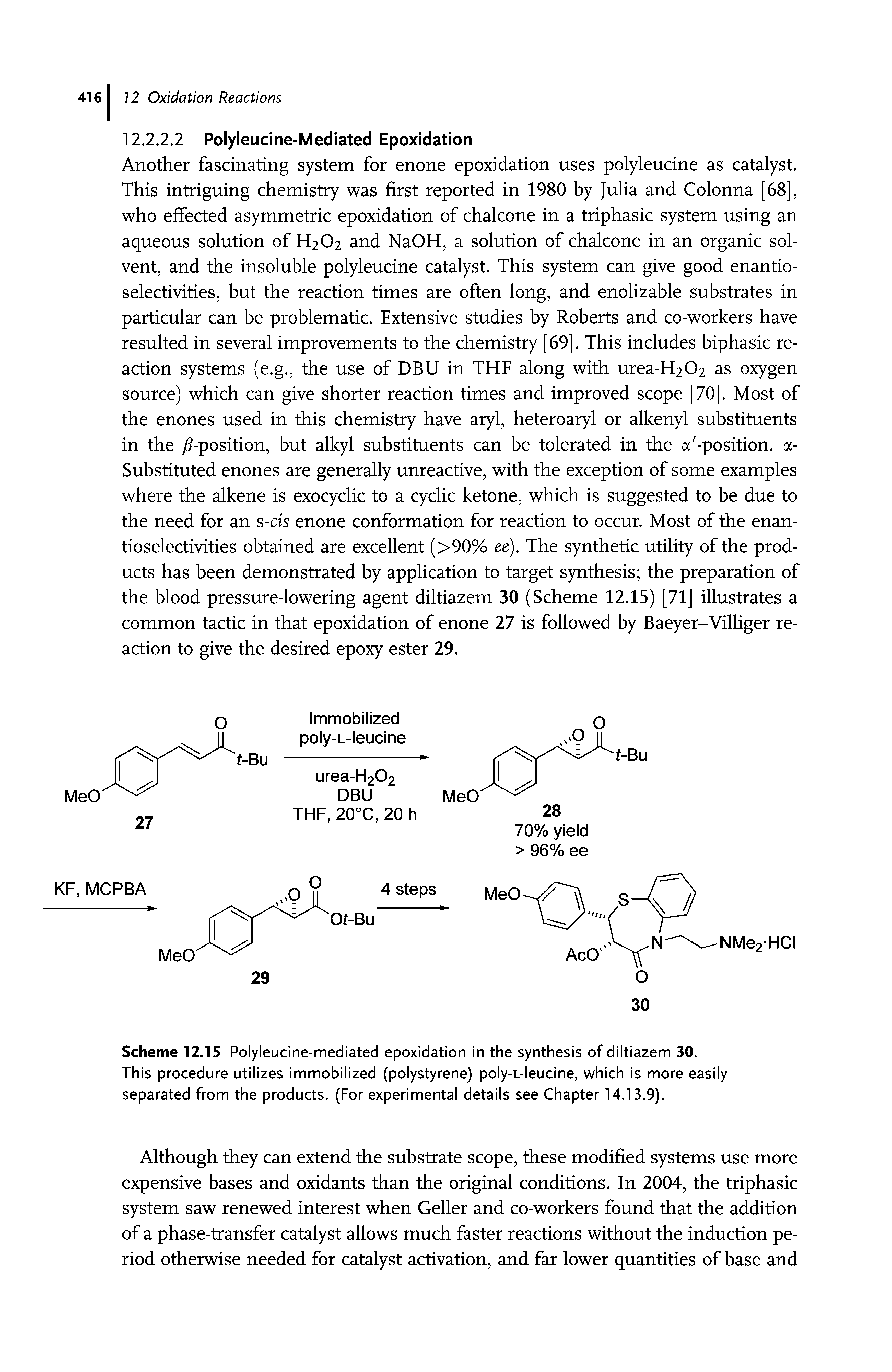 Scheme 12.15 Polyleucine-mediated epoxidation in the synthesis of diltiazem 30.