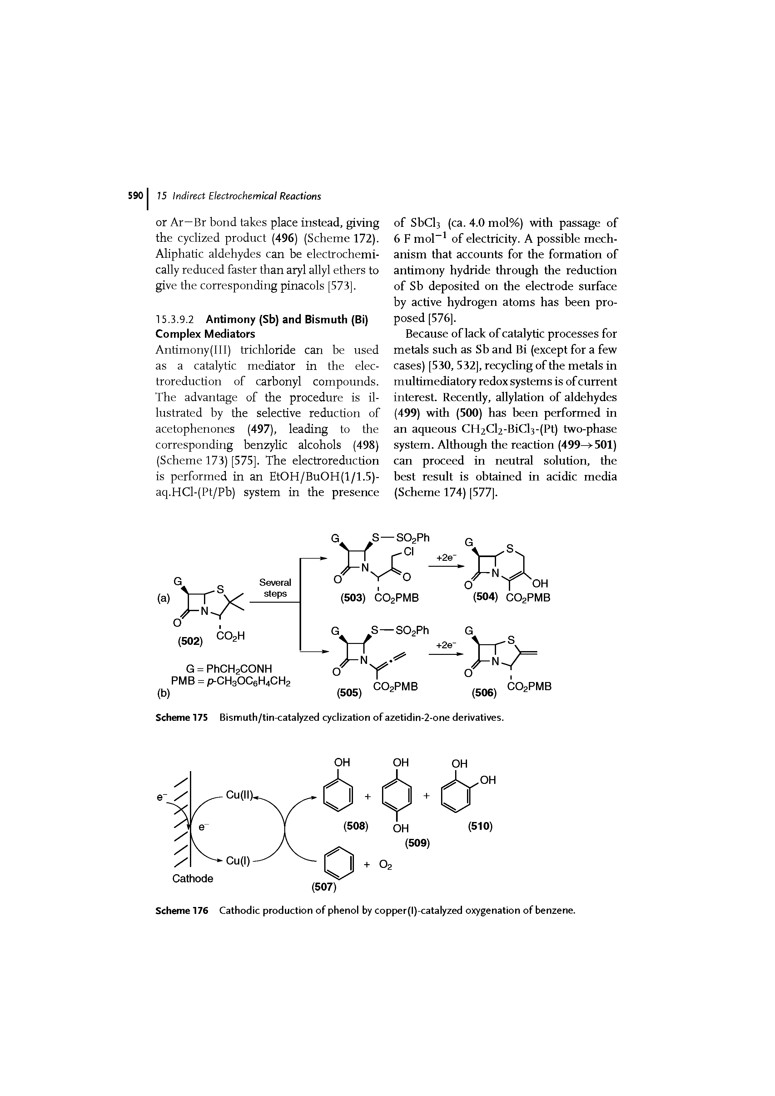 Scheme 176 Cathodic production of phenol by copper(l)-catalyzed oxygenation of benzene.