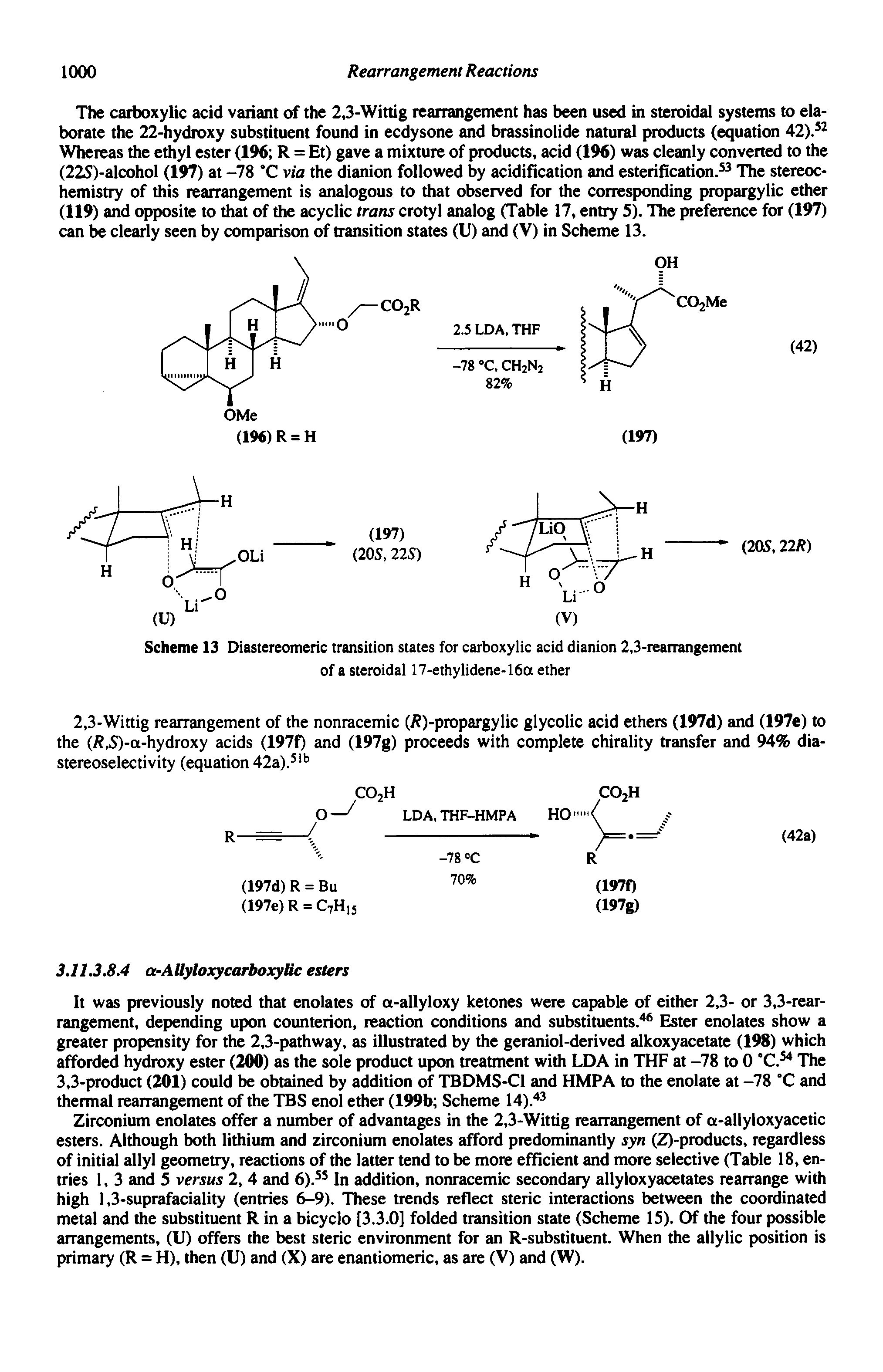 Scheme 13 Diastereomeric transition states for carboxylic acid dianion 2,3-rearrangement of a steroidal 17-ethylidene-16a ether...