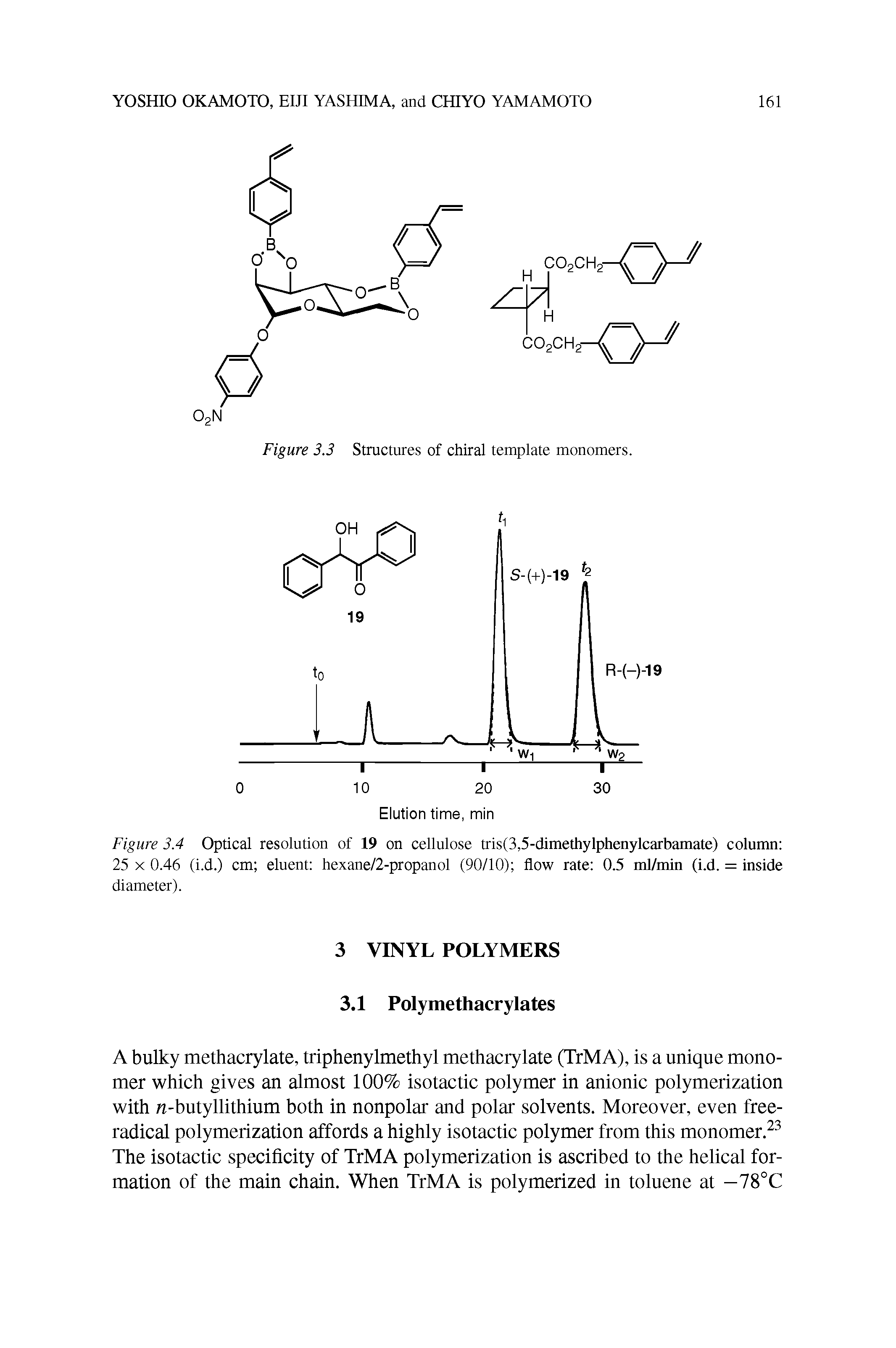 Figure 3.4 Optical resolution of 19 on cellulose tris(3,5-dimethylphenylcarbamate) column 25 x 0.46 (i.d.) cm eluent hexane/2-propanol (90/10) flow rate 0.5 ml/min (i.d. = inside diameter).