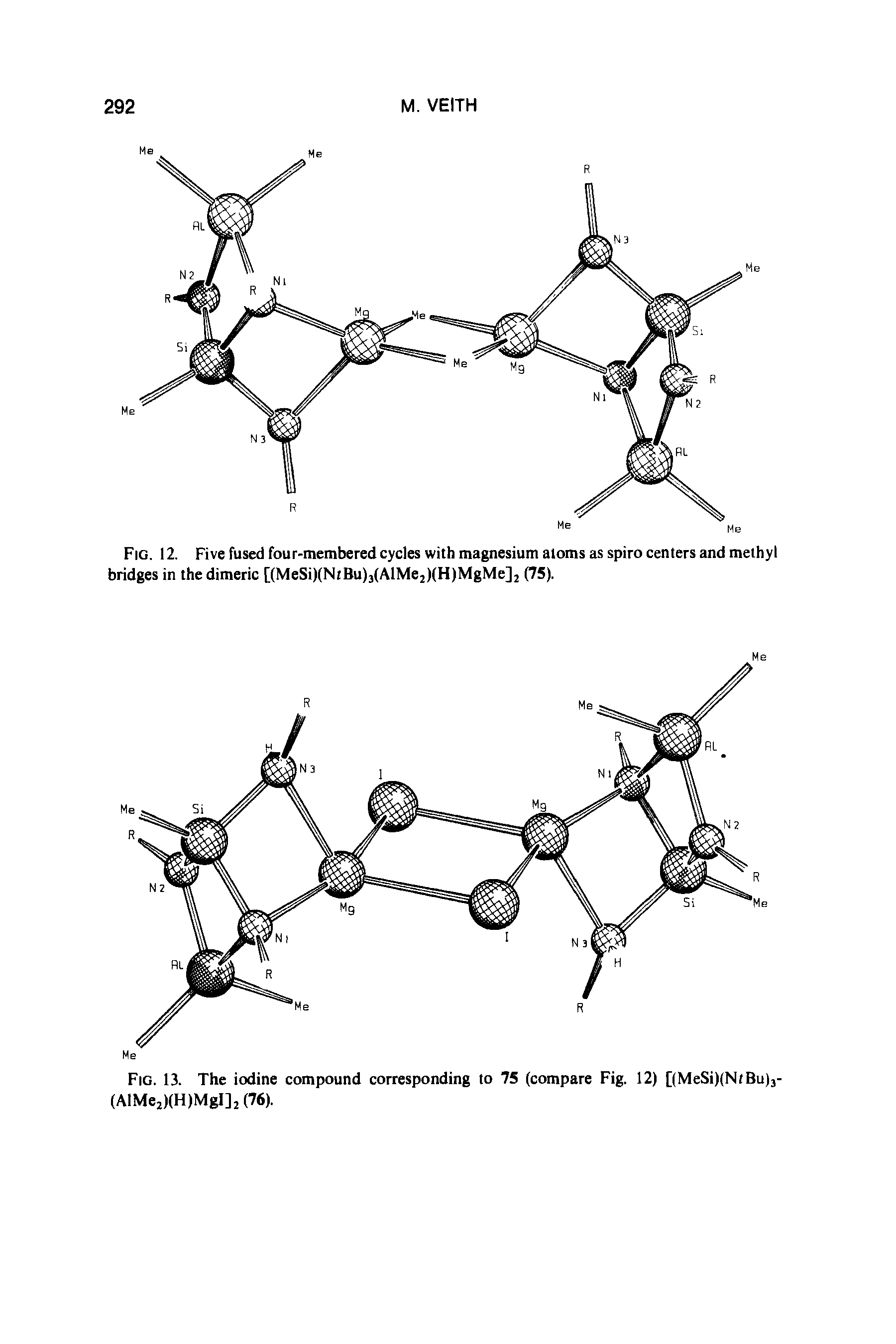 Fig. 12. Five fused four-membered cycles with magnesium atoms as spiro centers and methyl bridges in the dimeric [(MeSi)(NrBu)3(AlMe2)(H)MgMe]2 (75).