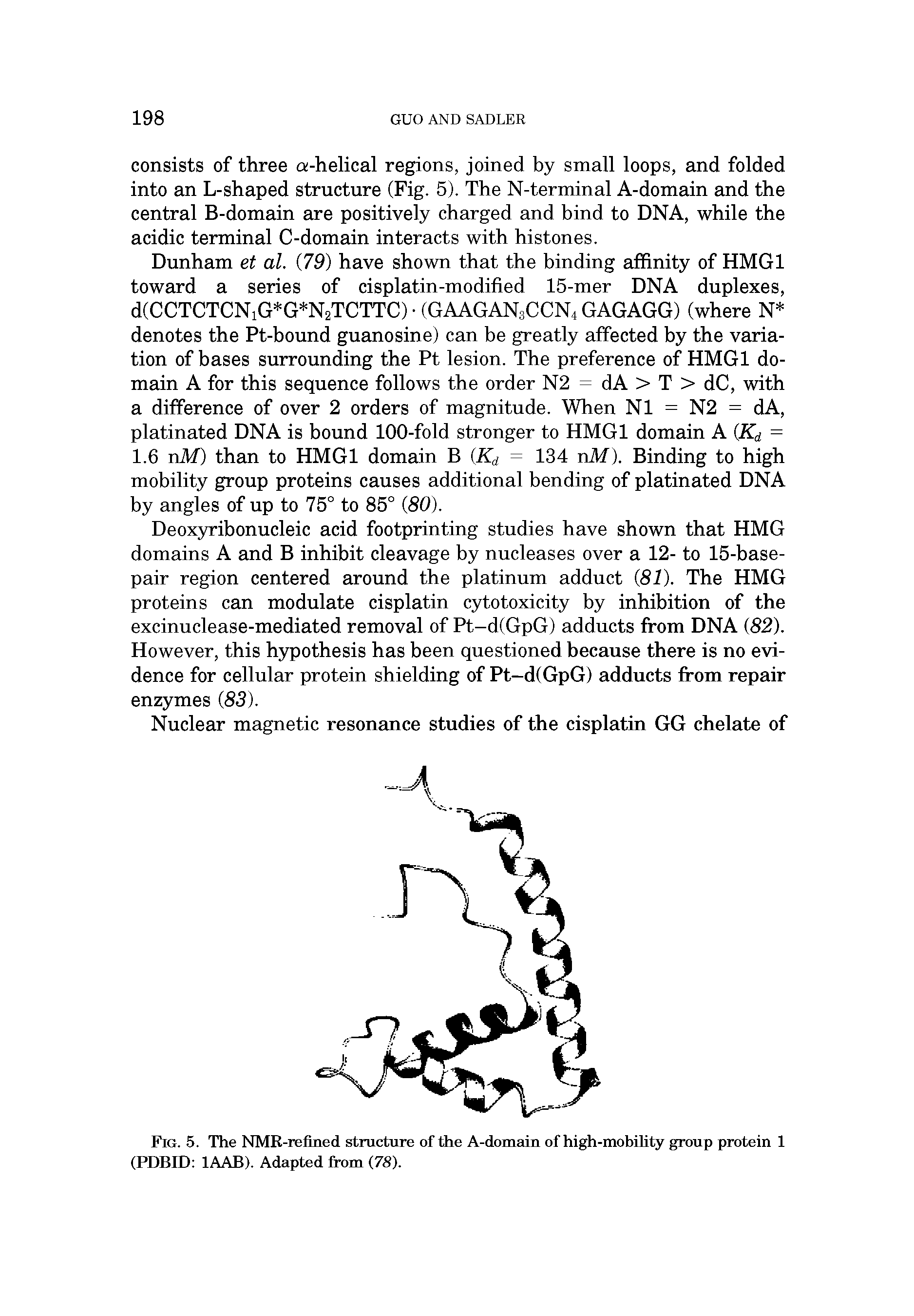 Fig. 5. The NMR-refmed structure of the A-domain of high-mobility group protein 1 (PDBID 1AAB). Adapted from (78).