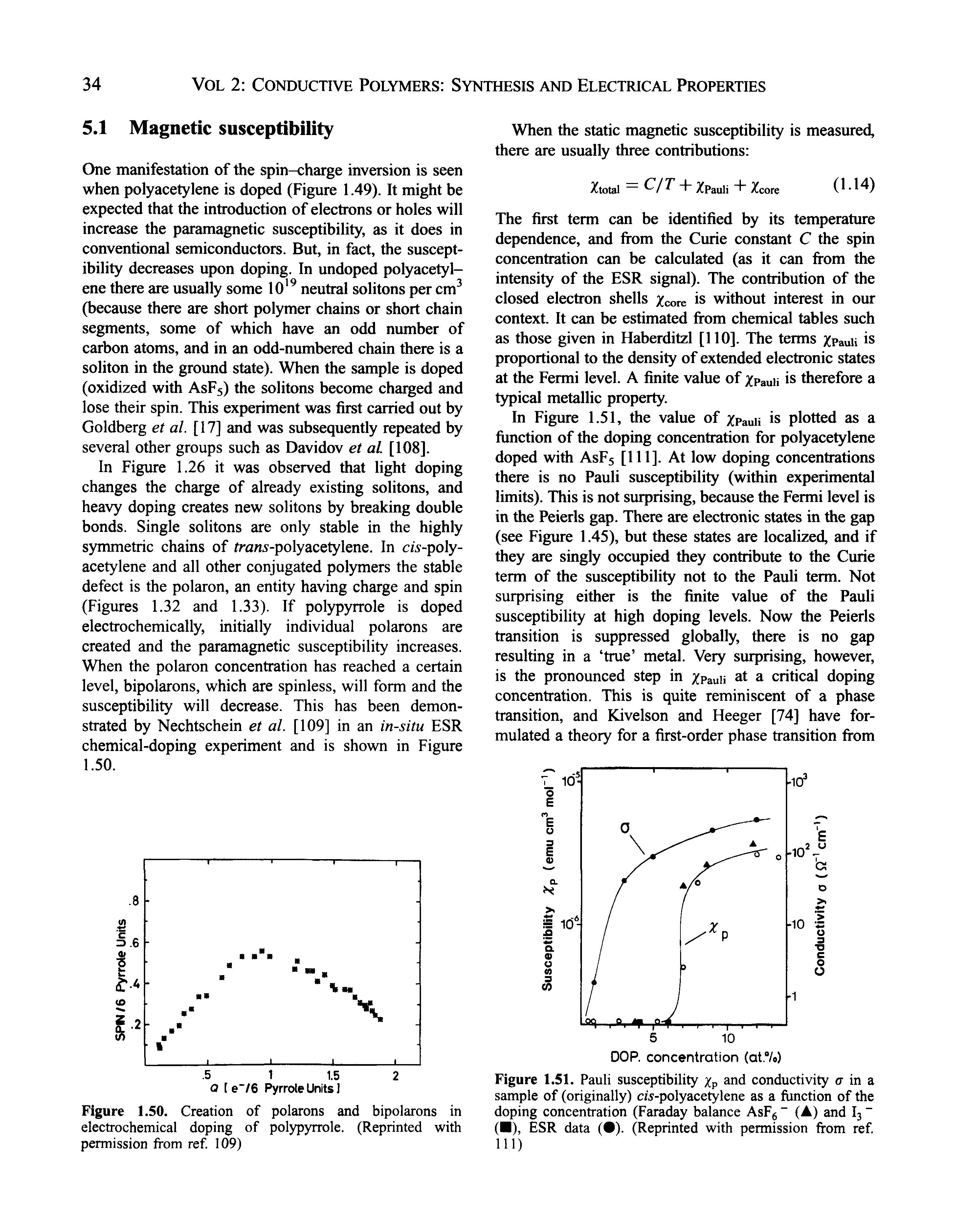 Figure 1.50. Creation of polarons and bipolarons in electrochemical doping of polypyrrole. (Reprinted with permission from ref. 109)...