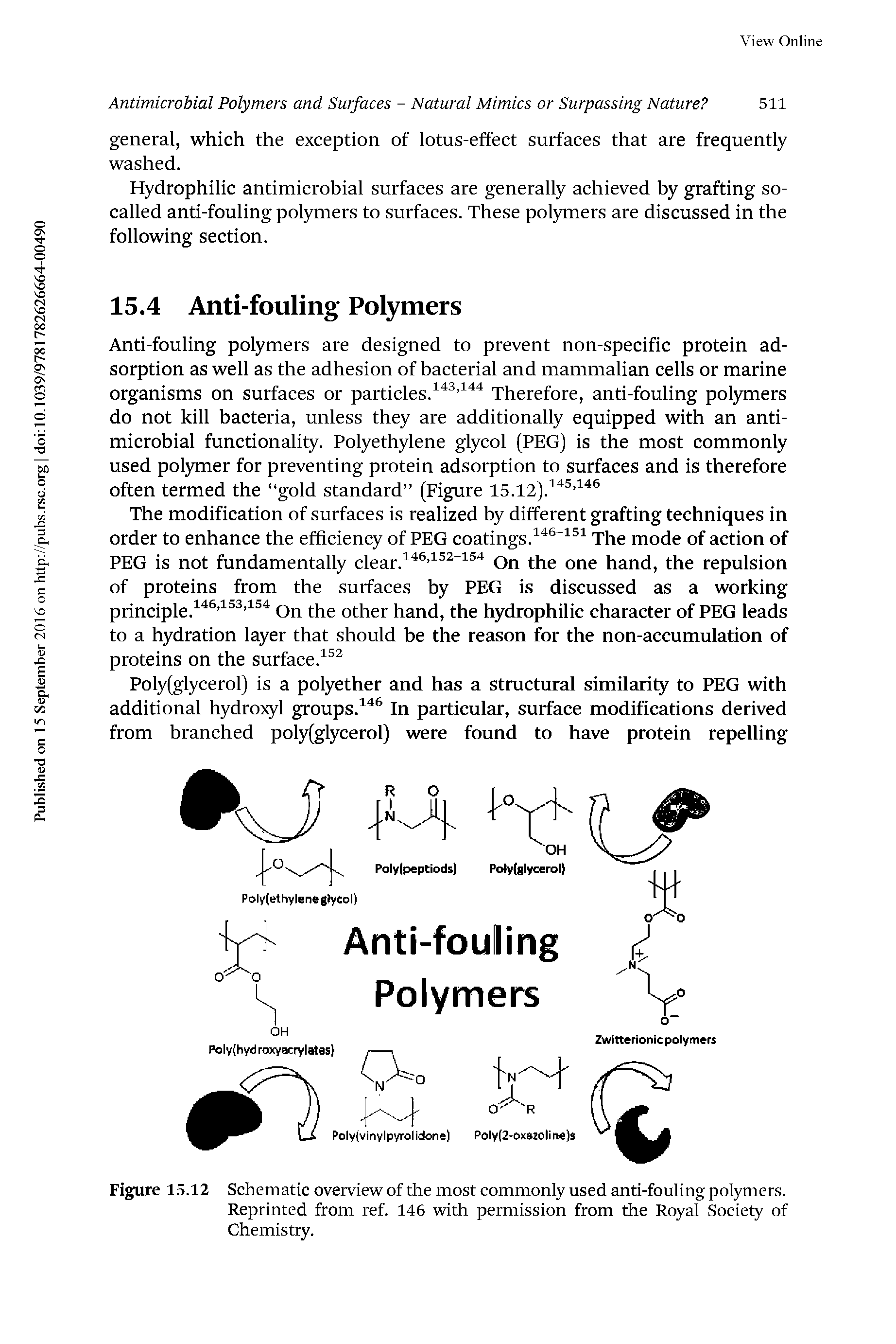 Figure 15.12 Schematic overview of the most commonly used anti-fouling polymers.